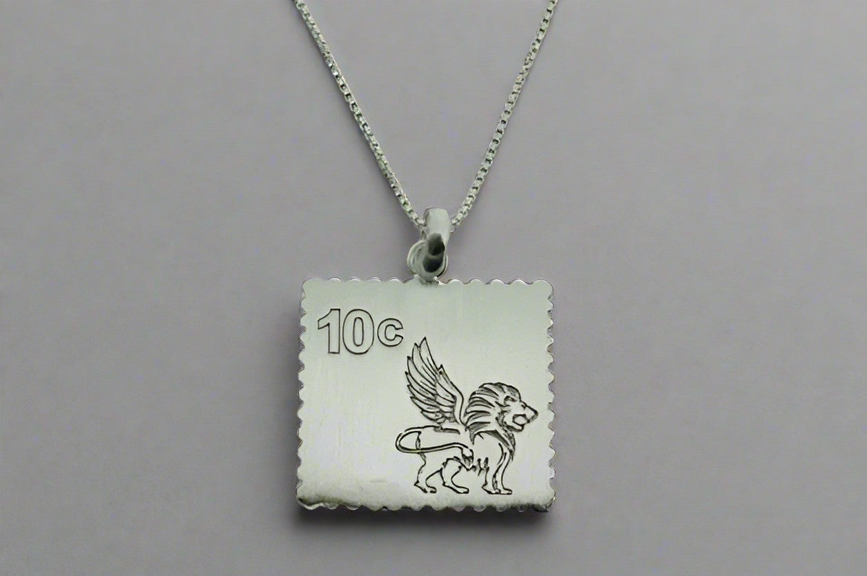 Vintage Sterling Silver Postage Stamp Necklace - Unique Handmade Jewelry for Women, Perfect Gift for Collectors & Stamp Enthusiasts