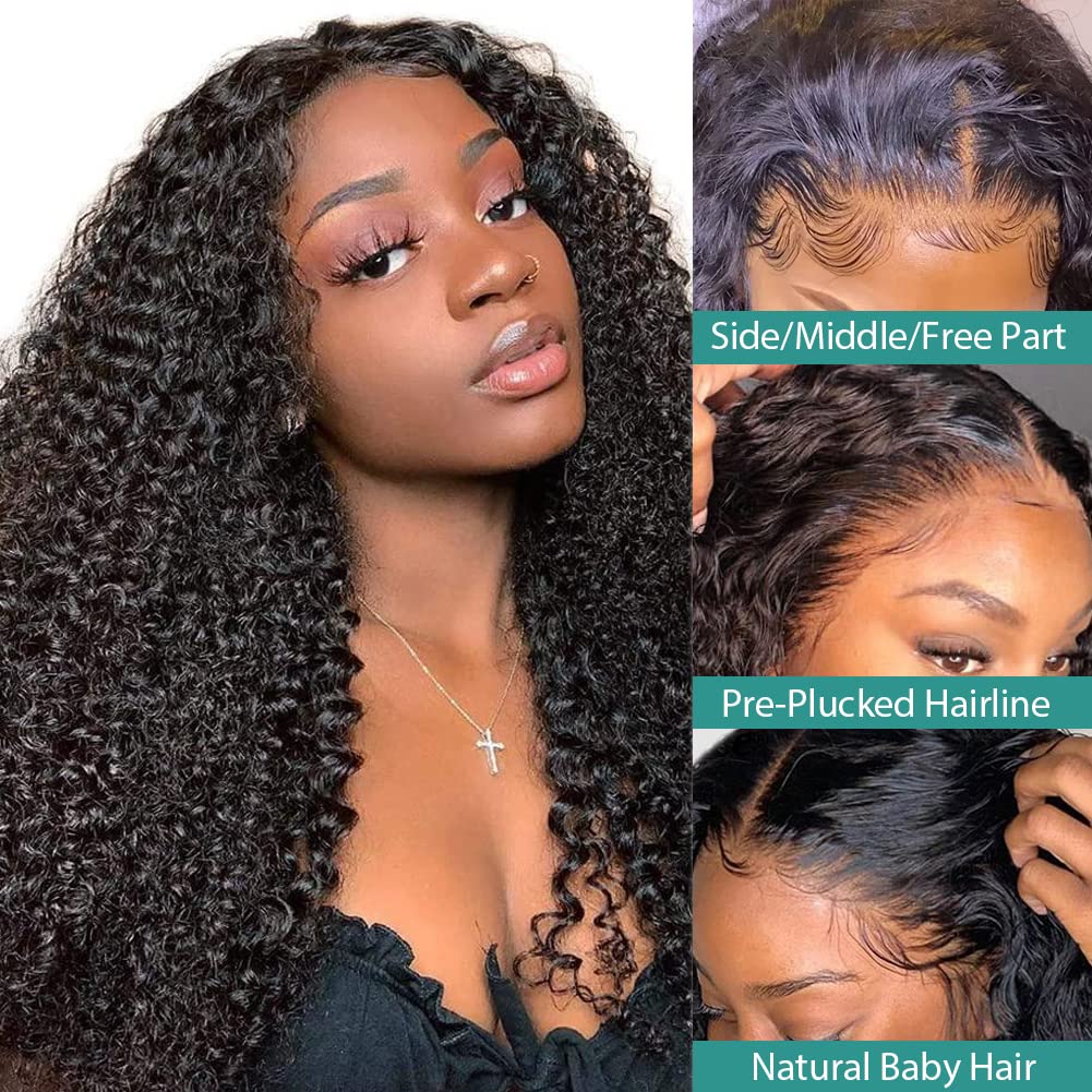 24 Inch Kinky Curly Human Hair Wig for Women - 180% Density Glueless Lace Front Wig with Pre-Plucked 13x4 Transparent Lace | Natural Black | Perfect for Daily Wear, Cosplay, and Special Occasions