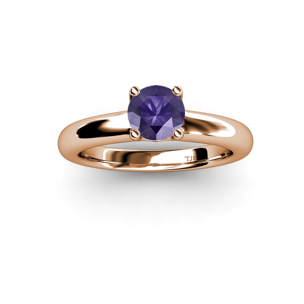 0.95 Carat Iolite Solitaire Ring in 14K Rose Gold - Elegant Engagement & Wedding Jewelry for Women