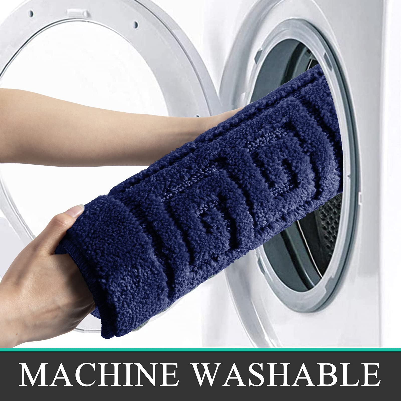 Premium 3-Piece Non-Slip Bathroom Rug Set with U-Shaped Toilet Cover - Super Absorbent Machine Washable Bath Mats for Bathroom Floor - Navy Blue - Perfect for Bathroom Safety and Comfort