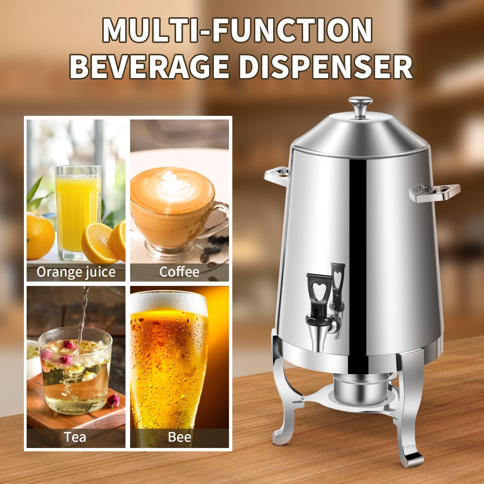 3.5 Gallon Stainless Steel Coffee Urn with Fuel Holder - Continuous Heating Beverage Dispenser with Spigot for Hot & Cold Drinks - Perfect for Parties, Buffets, Catering, and Office Events