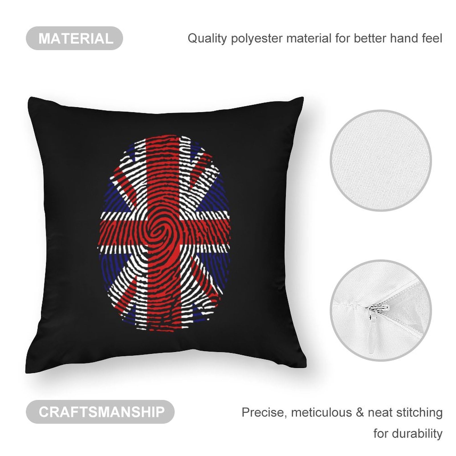 British Flag Finger Polyester Pillow Cases - Soft & Smooth 18x18 Inch Cushion Covers for Sofa, Bed, Living Room Decor - 1 Piece - Perfect for Home, Office & Travel Accessories