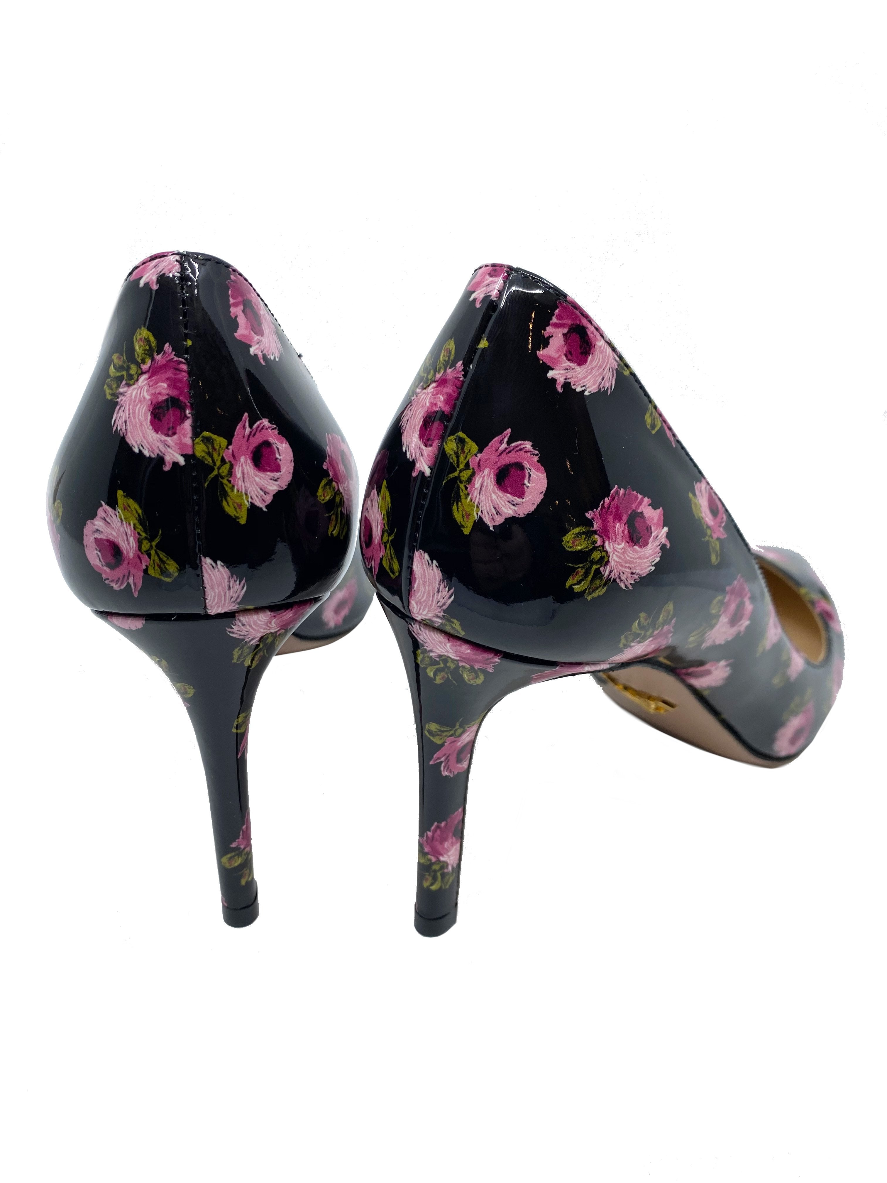 Prada Floral Print Patent Leather Pumps Women's Size 7 - New Designer High Heels for Wedding, Party & Special Occasions