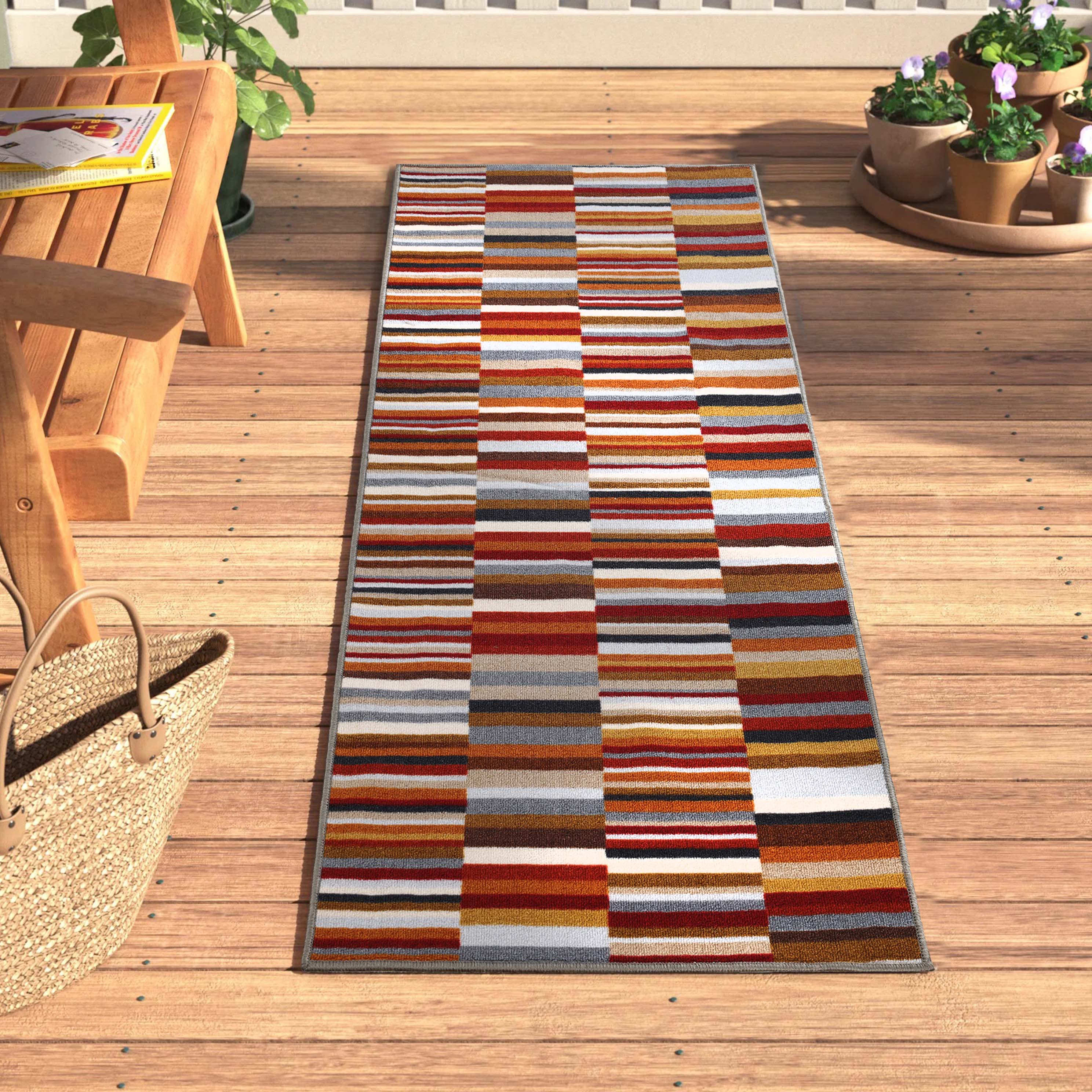 Arden Modern Striped Non-Slip Area Rug - Indoor/Outdoor Use for Living Room, Patio, Bedroom & Entryway | Water-Resistant & Durable Floor Mat