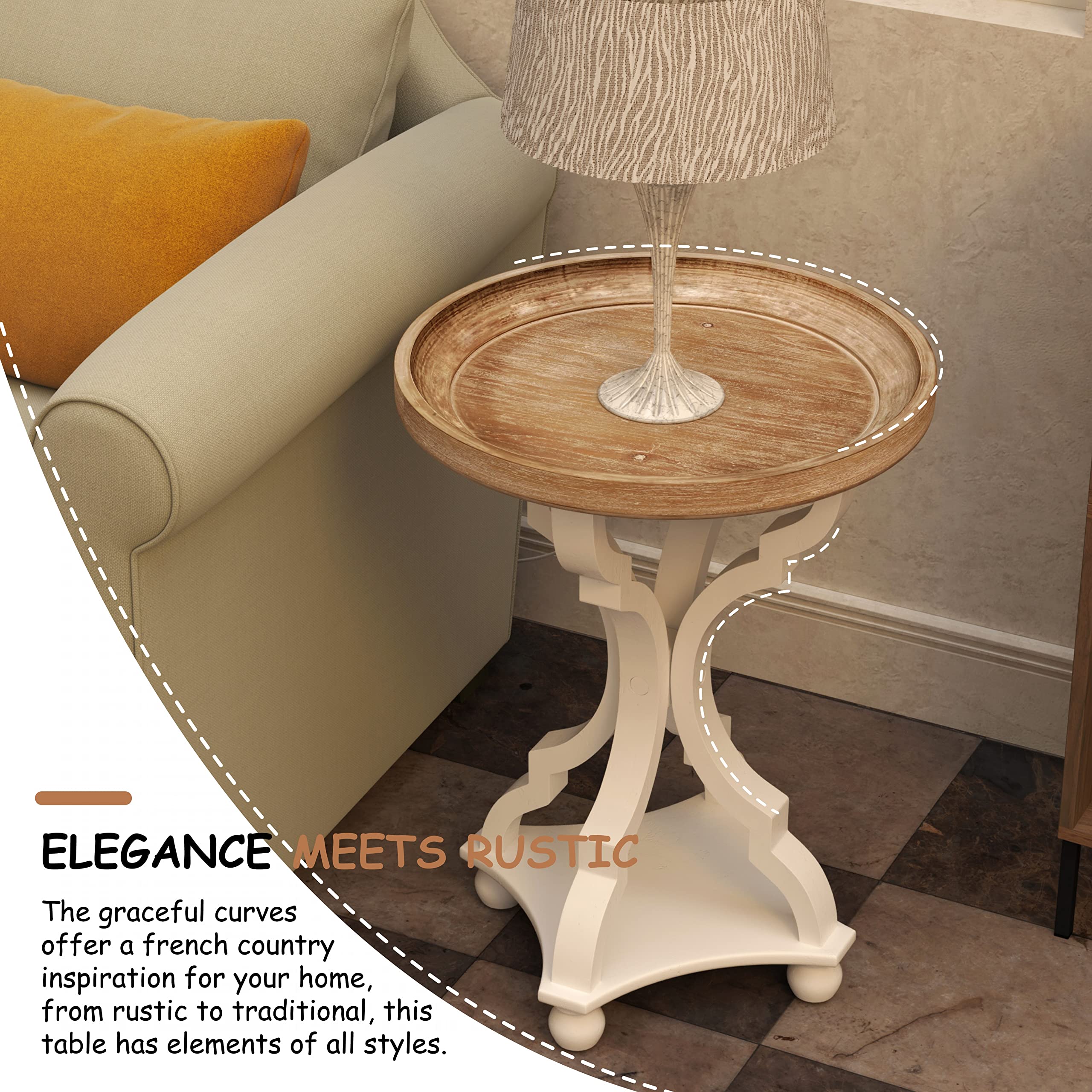 Rustic Farmhouse End Table with Tray Top - Handcrafted Wooden Accent Side Table for Living Room, Bedroom & Dining Room - Modern Nightstand with Concave Legs - Perfect for Coffee, Books & Decor