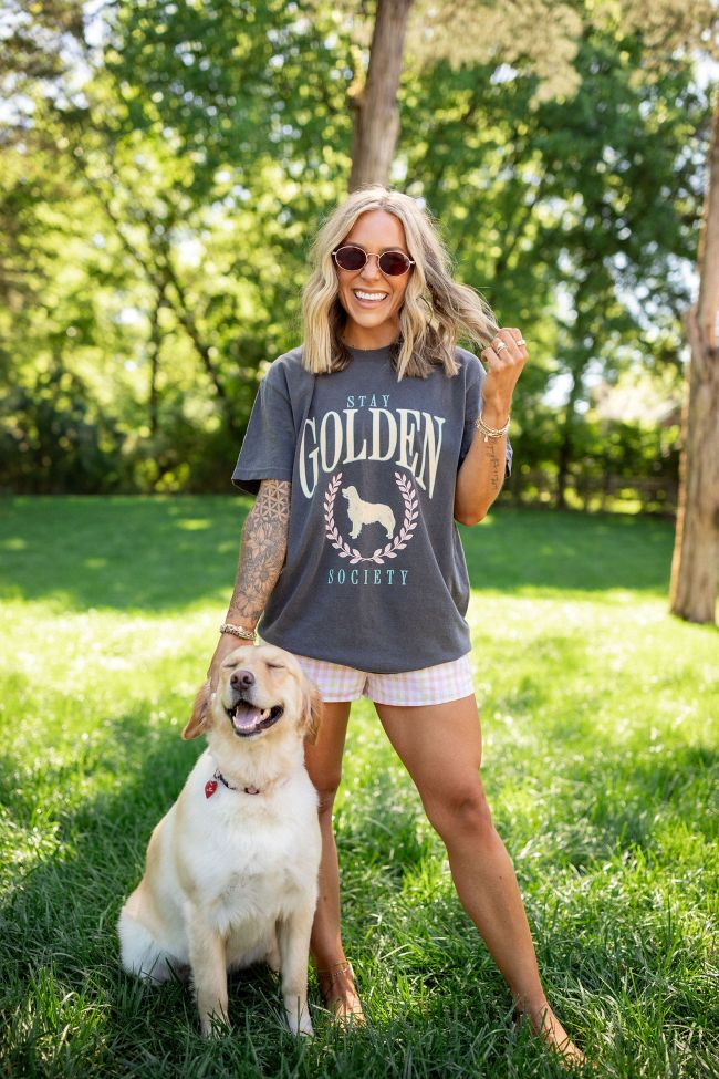 Kaiser Stay Golden Society Dark Grey Graphic Tee - Holley Gabrielle X Pink Lily Collaboration | Trendy Streetwear for Casual Outfits & Everyday Wear