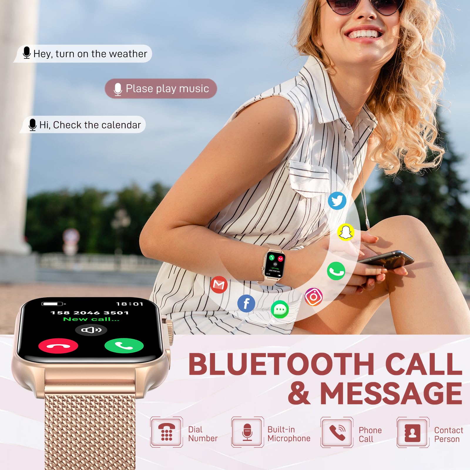 Smart Watch for Women with Call Function & LED Flashlight - 1.96