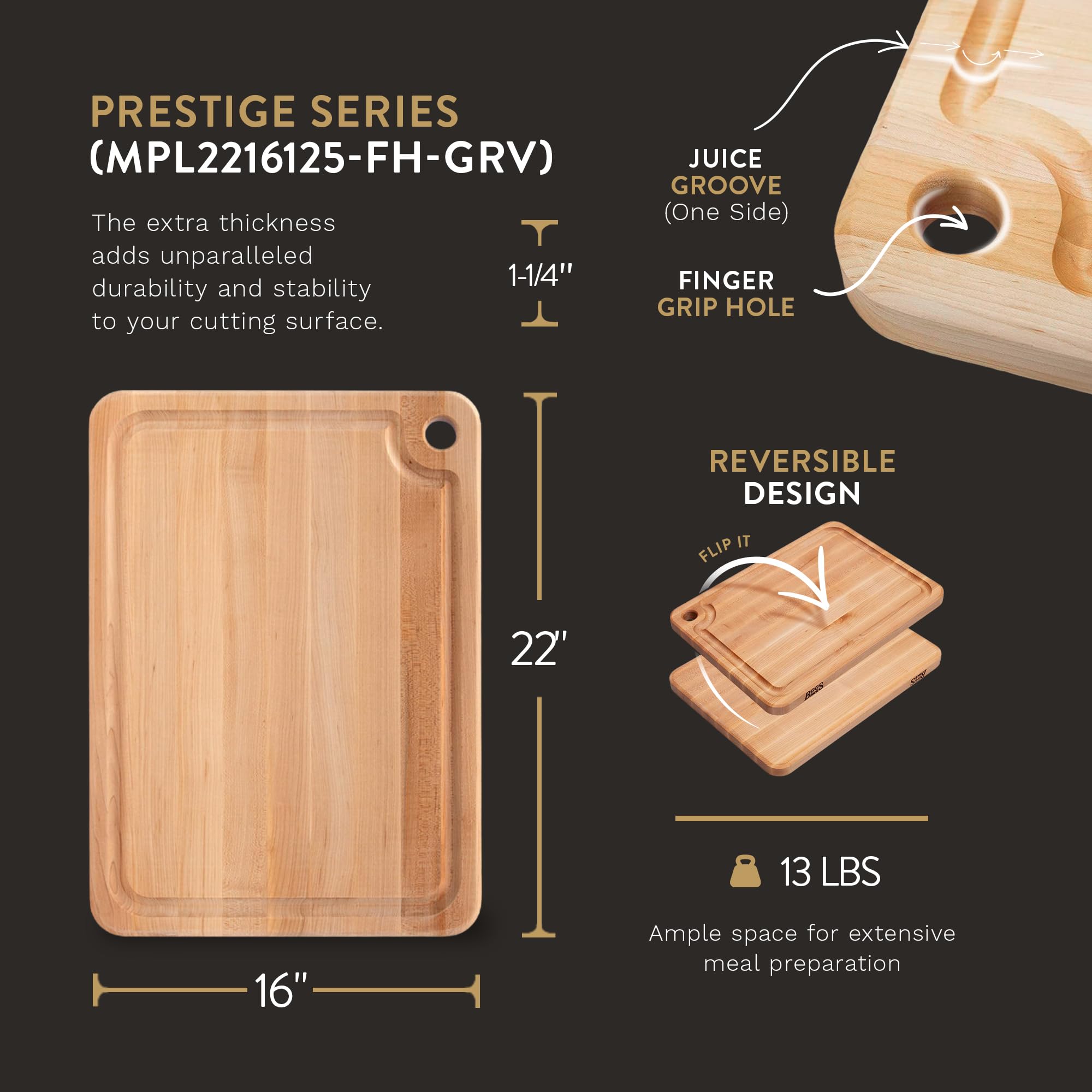 Premium John Boos Boos Block Reversible Maple Wood Cutting Board - 22