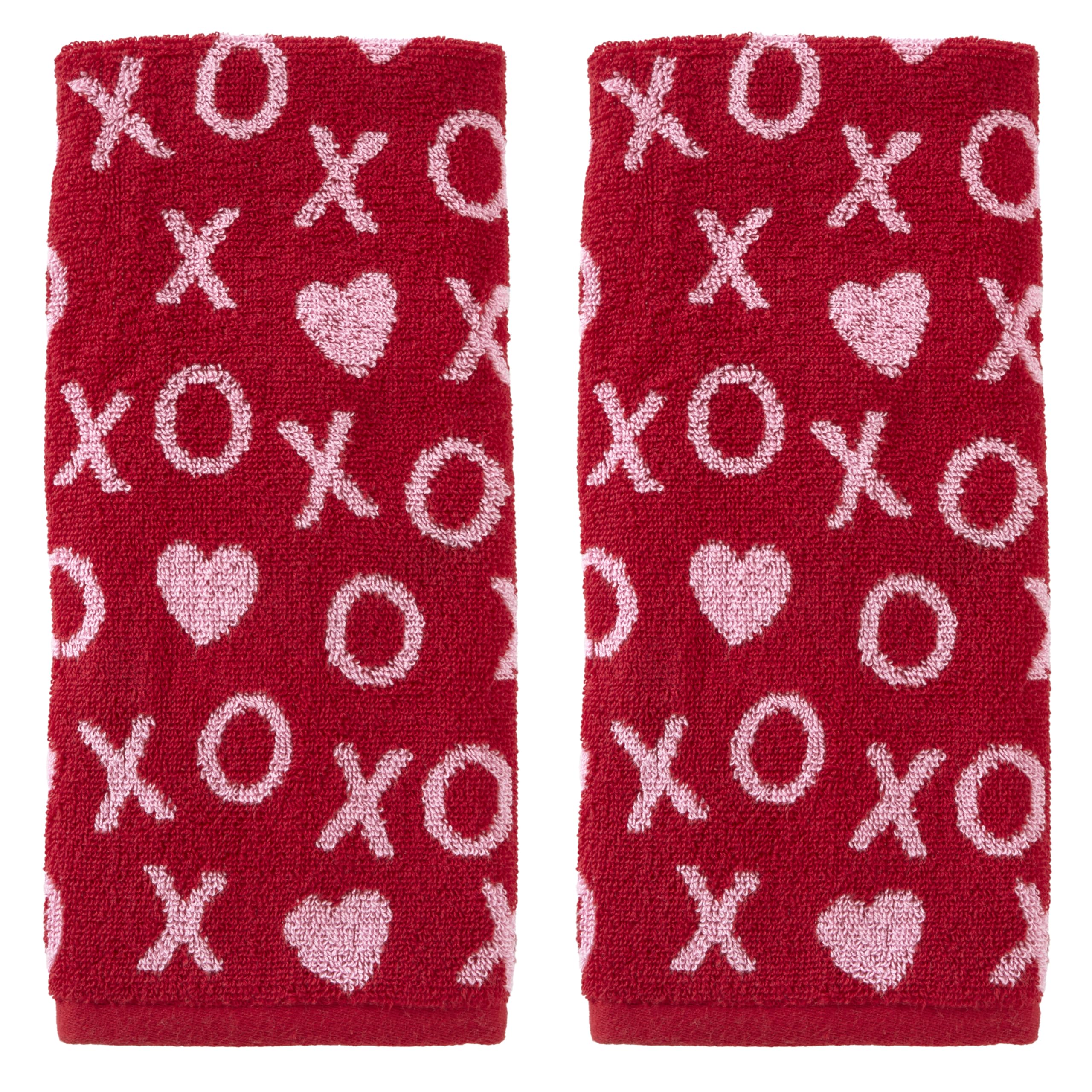 SKL Home Valentine's Day Xs and Os Hand Towel Set, 2-Piece Cotton Kitchen Towels for Bathroom, Kitchen & Romantic Decor - Perfect for Gifts, Couples & Holiday Decorating