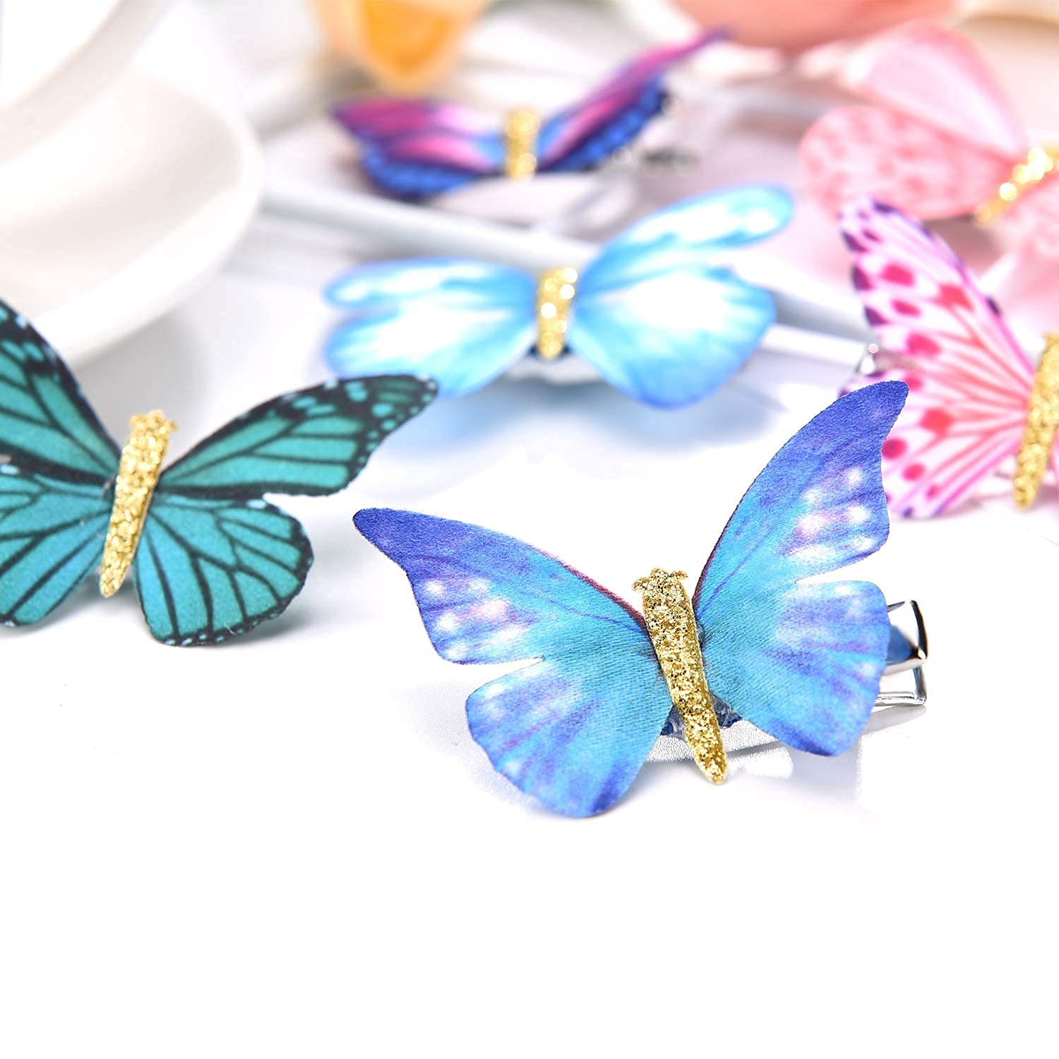 MT BROTHERS Baby Girl Hair Bows - 6 Pack Cute Elastic Butterfly Hair Clips for Ponytails & Braids - Perfect for Parties, School & Daily Outfits