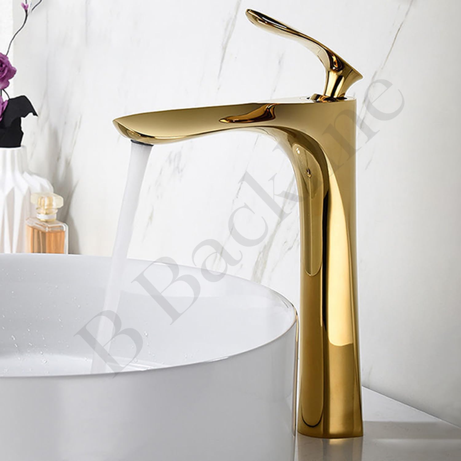 Brass Waterfall Bathroom Sink Faucet - Single Handle Mixer Tap for Bathroom & Living Room (Gold)