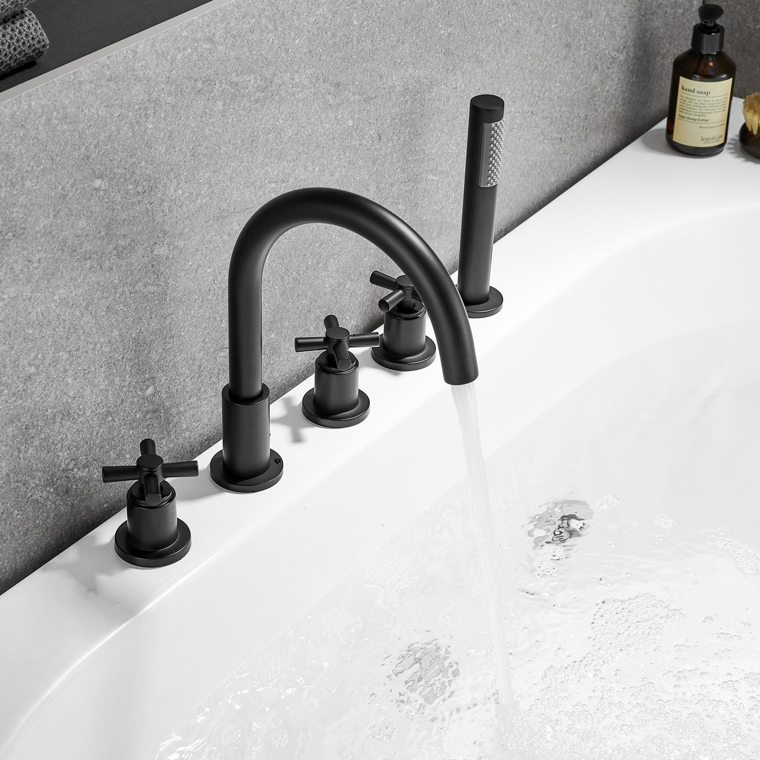 Sorlia Deck Mount Roman Tub Faucet with Cross Handles and Hand Shower - Perfect for Bathroom Renovation and Luxury Spa Experience