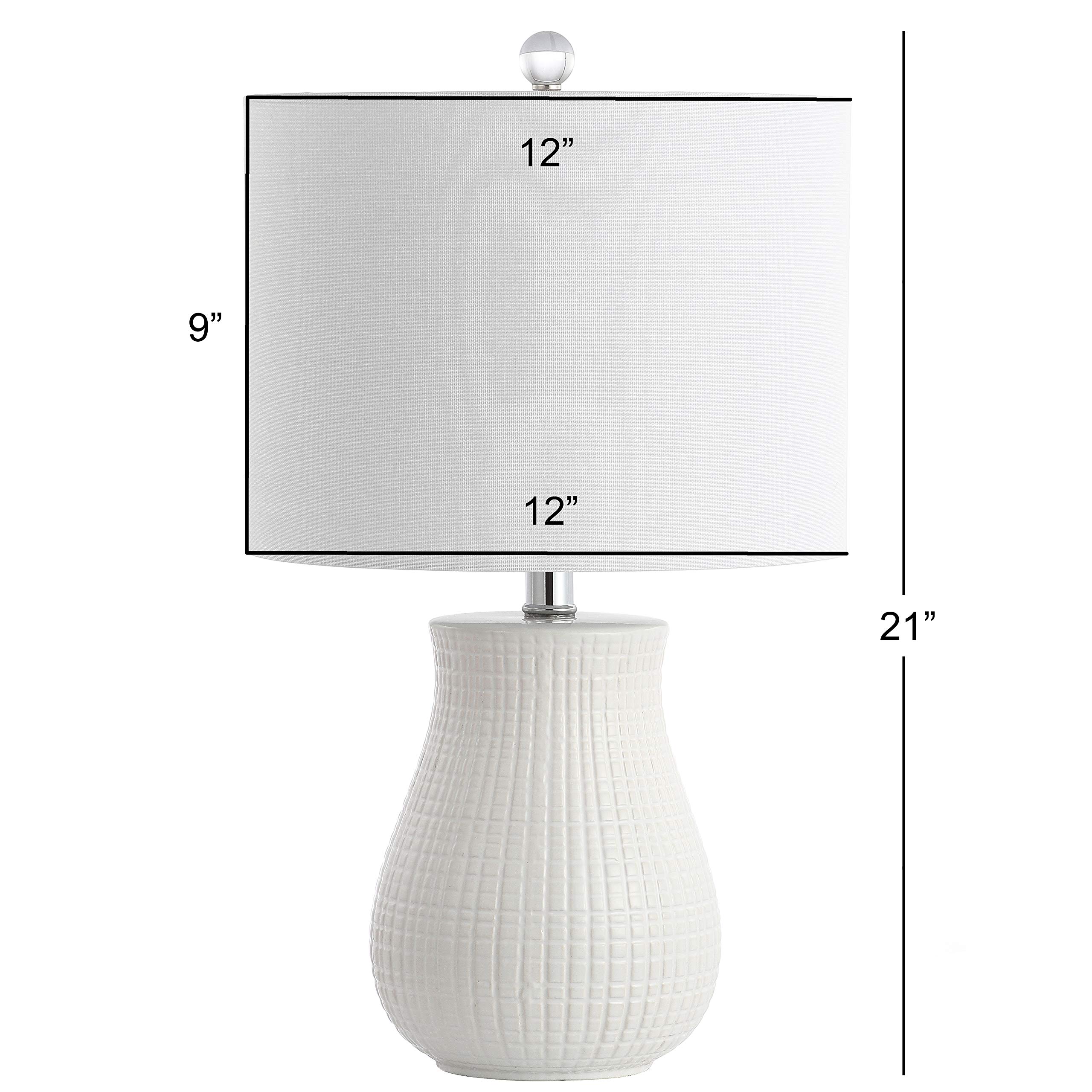 SAFAVIEH Lighting Dayton White 21-Inch Table Lamp Set of 2 with LED Bulbs - Modern Bedside, Living Room & Office Lighting for Home Decor