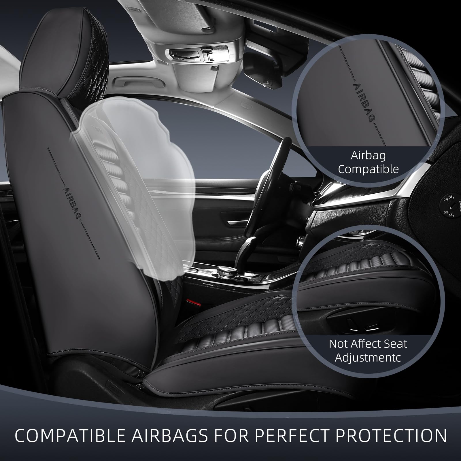 Premium Universal Leather Car Seat Covers Full Set - 5-Piece Black Seat Protectors with Headrest Pillow for Cars, SUVs & Trucks | Durable Full Coverage Protection for Daily Commute, Road Trips & Family Travel
