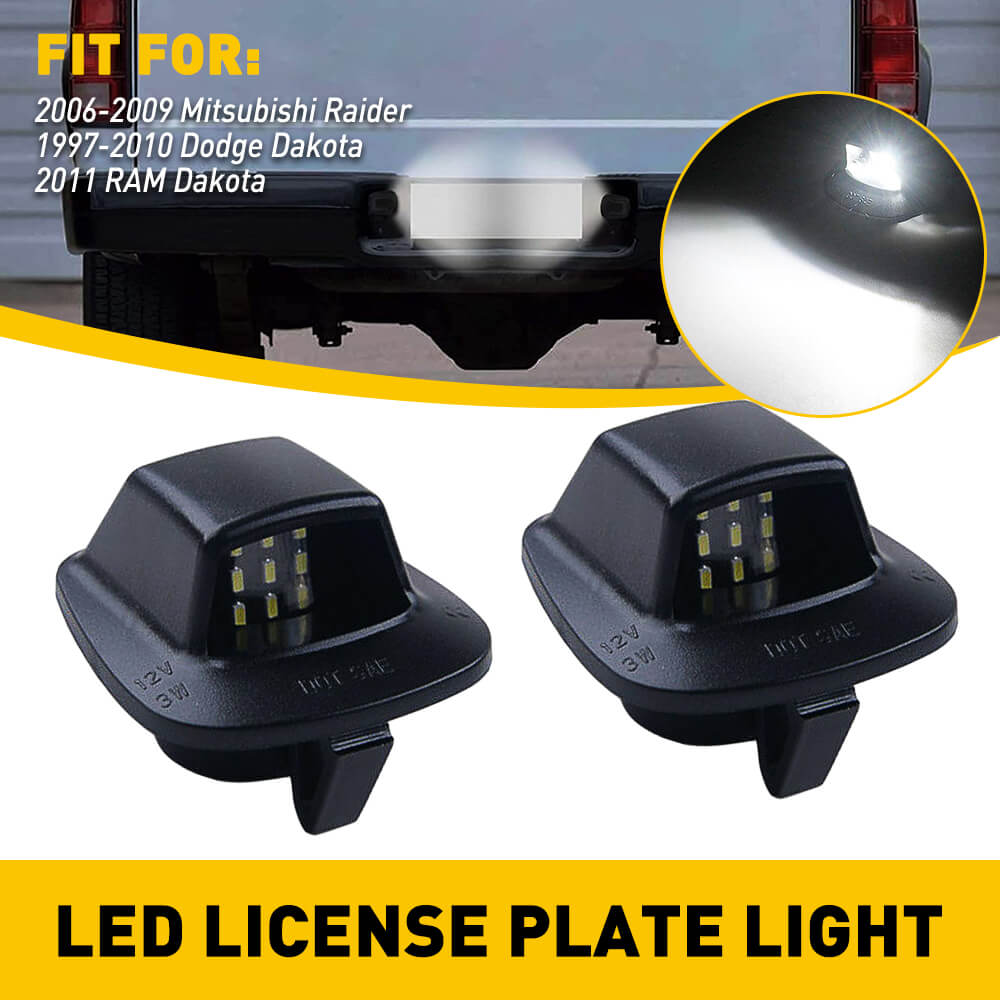 LED License Plate Lights Tag Light Lamp Assembly for 1997-2011 Dodge Ram Dakota & 2006-2009 Mitsubishi Raider - 6000K White Xenon Brightness - Perfect for Night Driving & Enhanced Vehicle Appearance