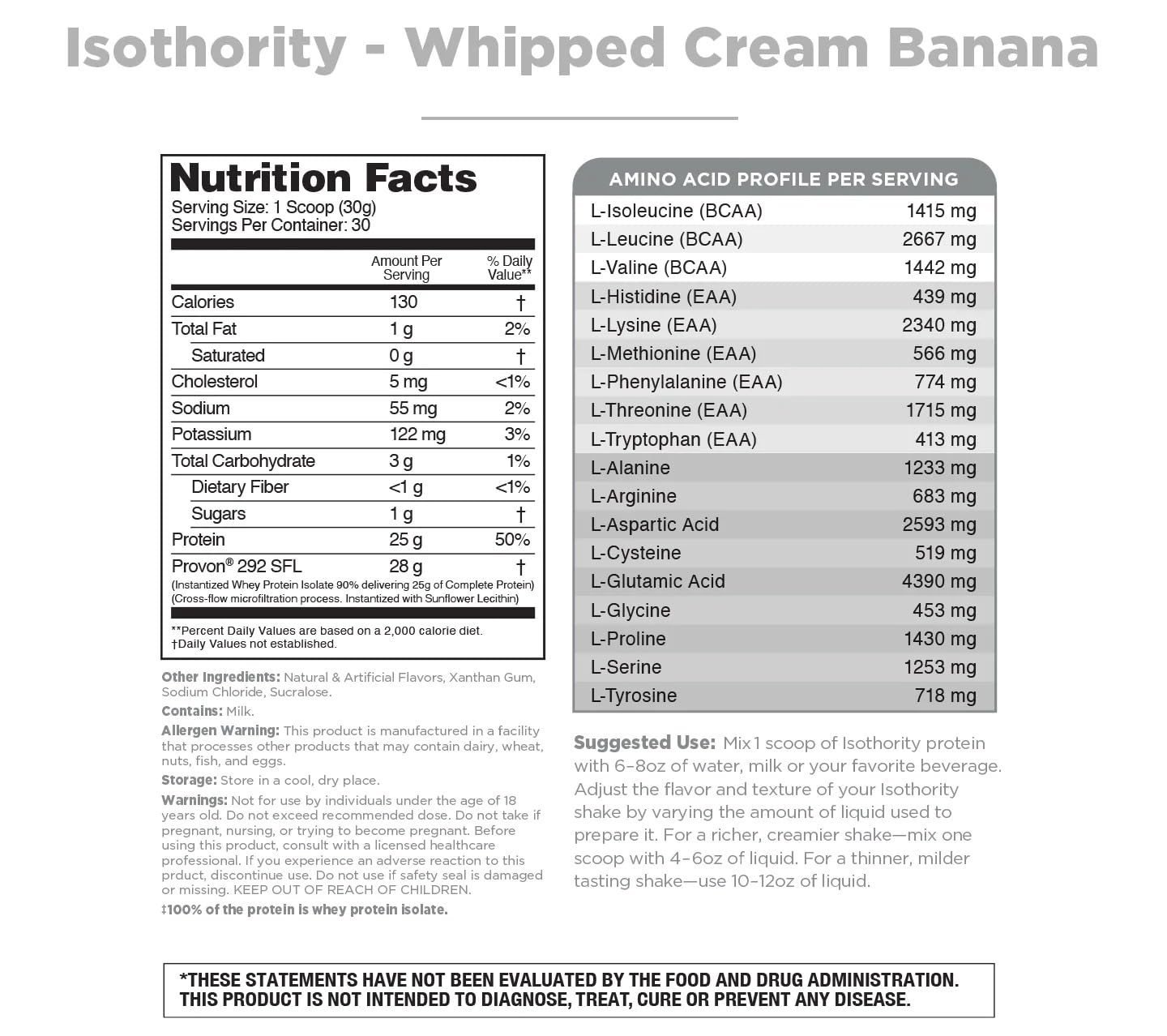 Isothority Whey Protein Isolate Powder - 2lb Banana Whipped Cream Flavor | 25g Protein per Serving | Ultra Absorbable BCAA for Muscle Growth & Recovery | Low Carb, Keto Friendly | Perfect for Post-Workout Shakes, Smoothies & Healthy Breakfasts
