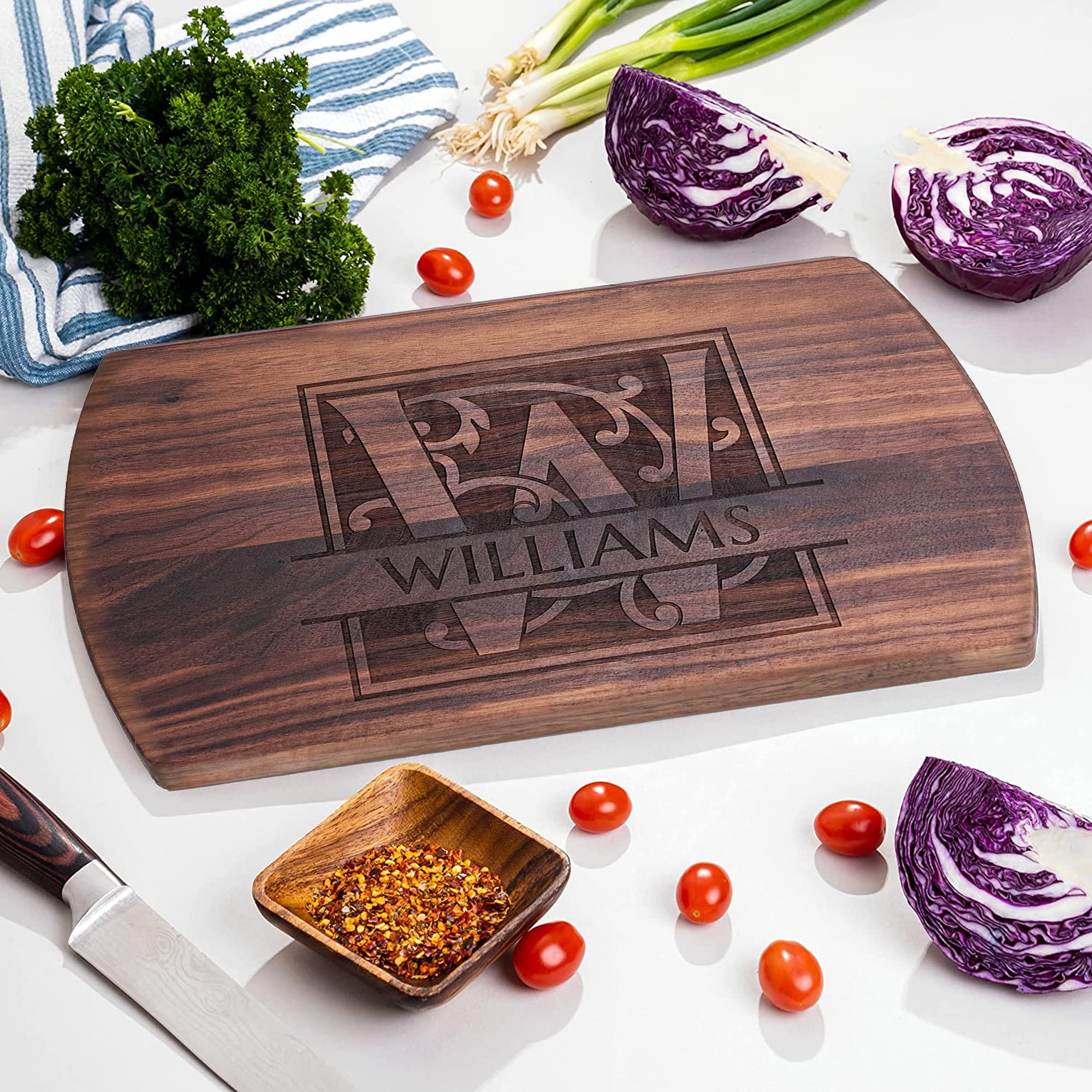 Personalized Wood Cutting Board - Custom Laser Engraved Wedding & Anniversary Gift - Charcuterie Serving Tray - Christmas Kitchen Gift for Mom & Dad - Perfect for Entertaining, Housewarming & Special Occasions
