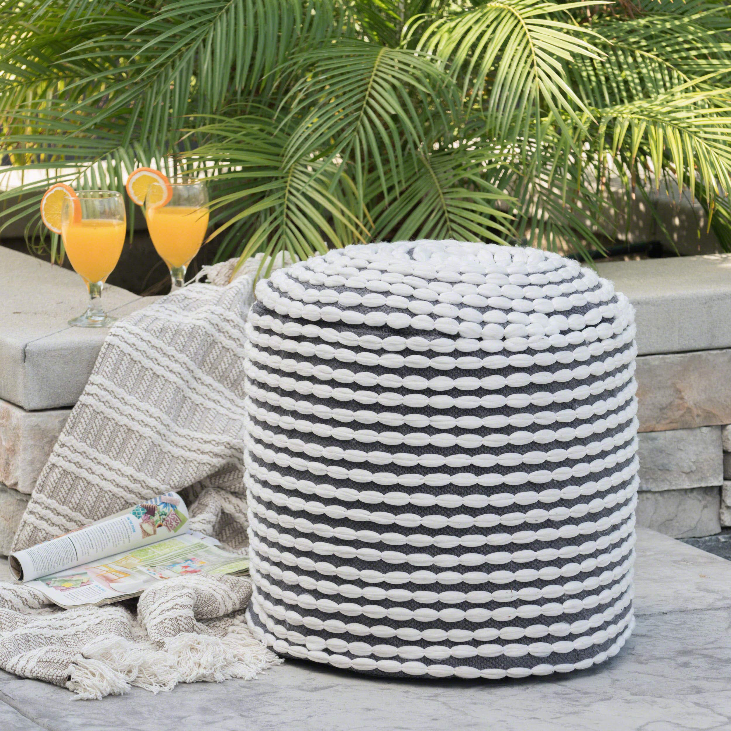 GDFStudio Handcrafted Modern Water-Resistant Fabric Cylinder Pouf Ottoman - Versatile Foot Stool, Bean Bag Floor Chair & Couch Footrest for Living Room, Bedroom, Patio - White | Perfect for Relaxing, Reading & Extra Seating