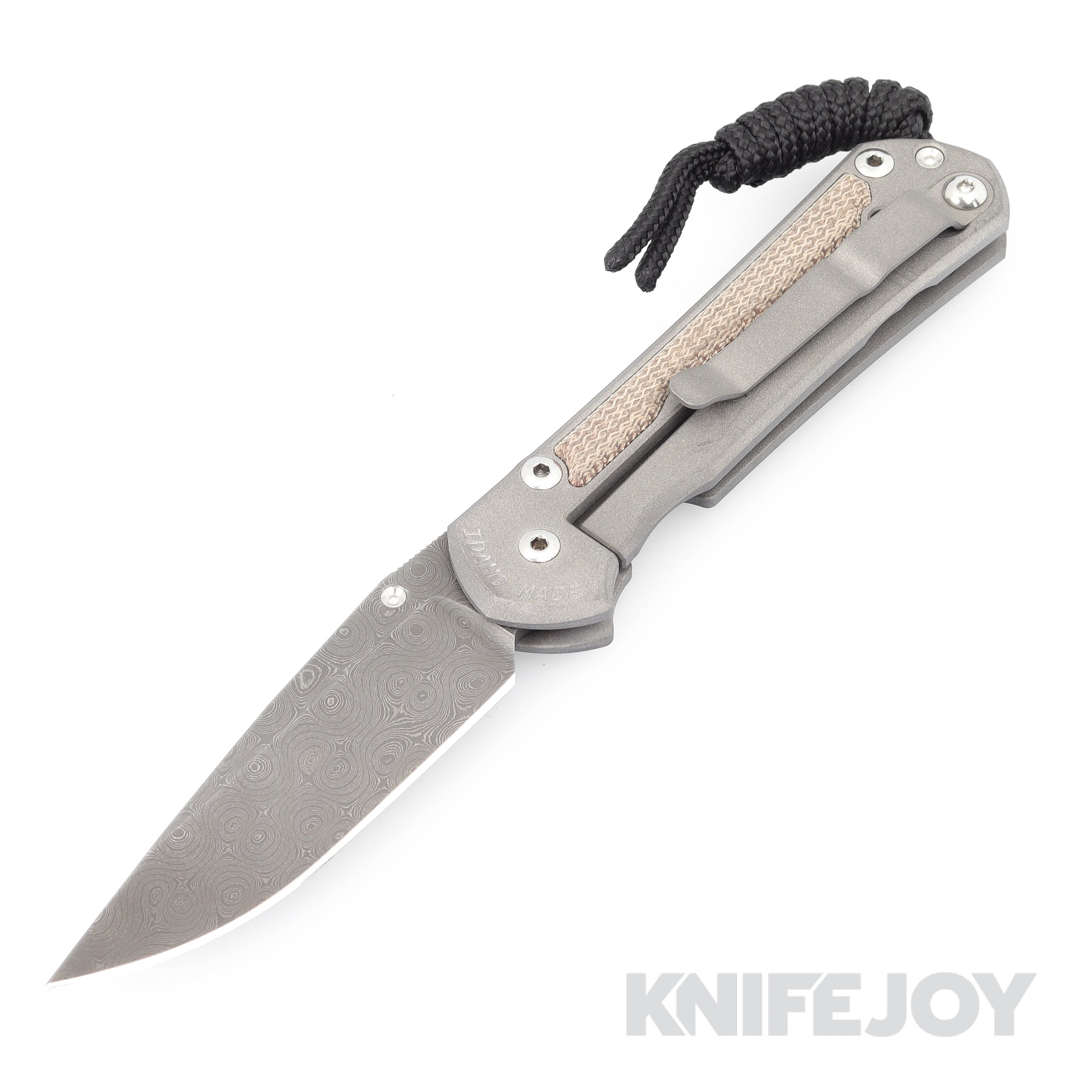 Chris Reeve Knives Small Sebenza 31 LH - Natural Canvas Micarta Inlay Drop Point Raindrop Damascus Folding Knife - EDC, Outdoor, Camping & Survival Gear