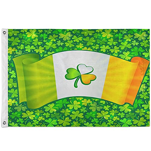 St. Patrick's Day Irish Flag Shamrock Clover Banner 2x3 Ft - Outdoor Decorative Garden Yard House Flag with Brass Grommets | Perfect for St. Patrick's Day Celebrations, Irish-Themed Parties, Home Decor & Outdoor Festivities