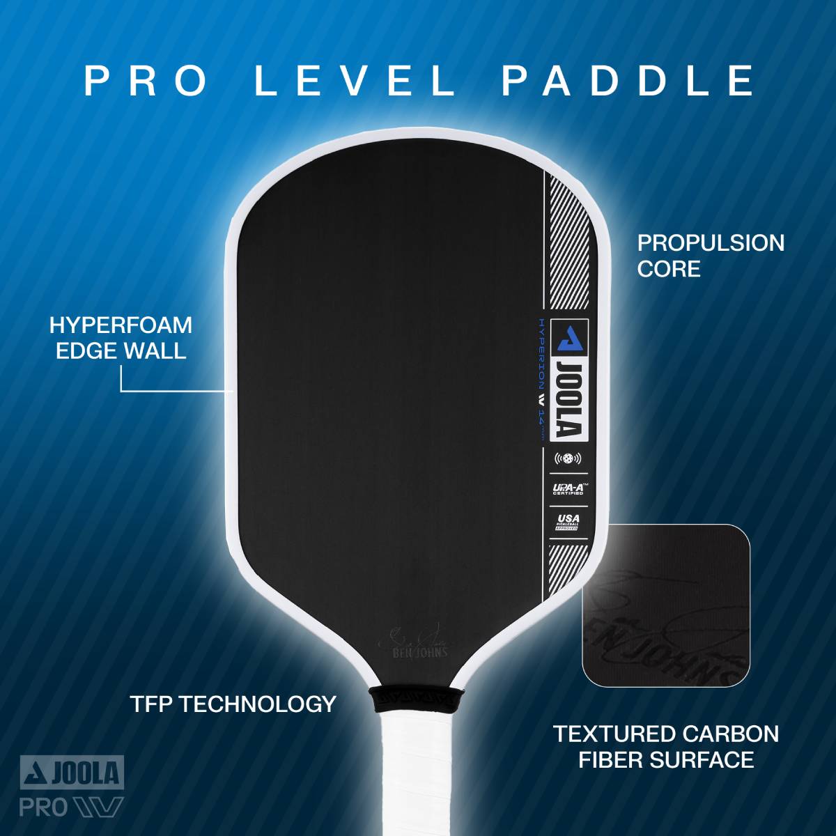 **JOOLA Ben Johns Hyperion Pro IV Pickleball Paddle - Premium Carbon Fiber Surface for Power & Control - Perfect for Tournaments & Recreational Play**
