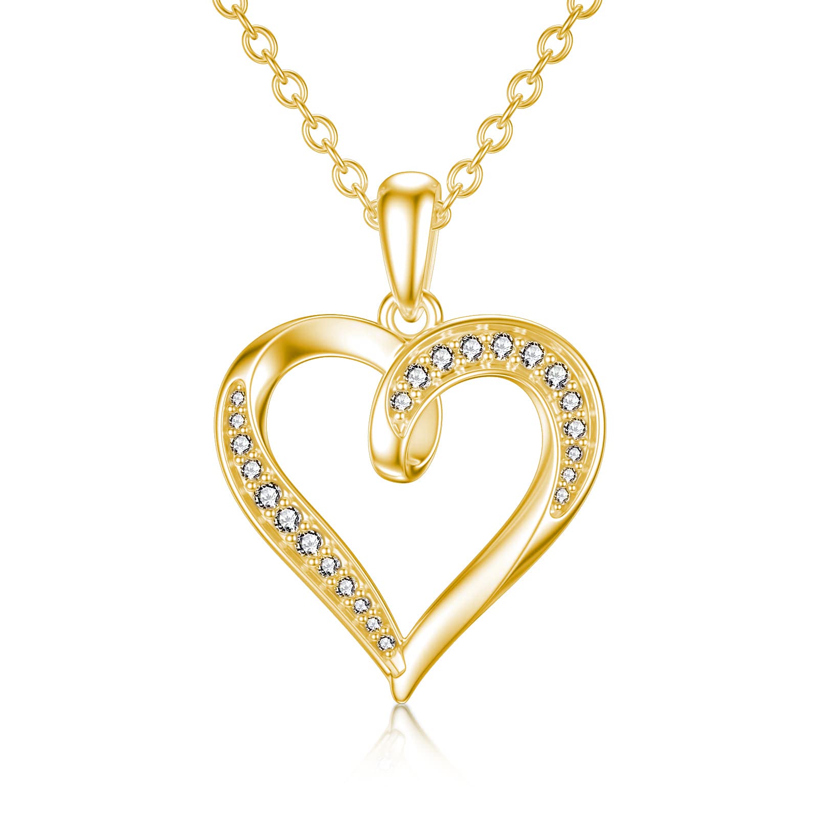 14K Solid Gold Heart Pendant Necklace with Moissanite Diamond - Elegant Jewelry Gift for Women, Mom, Wife, Grandma - Birthday, Anniversary, Mother's Day Present - 16+2 Inch Adjustable Chain - Perfect for Romantic Dates, Special Occasions & Everyday Wear
