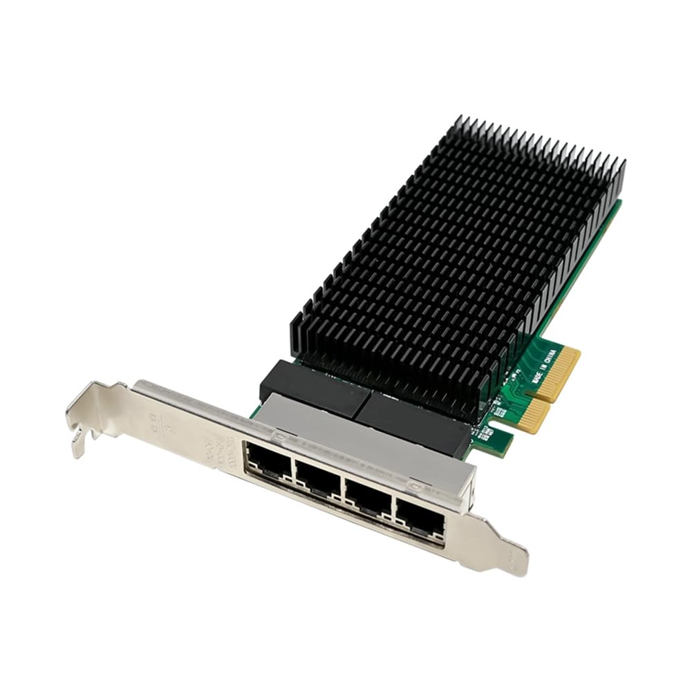 Reykentu PCI-E X4 Gigabit 4 Port Server Network Card - I210-T4 RJ45 Ethernet NIC for Industrial Camera & Vision Systems - High Performance Server NIC (1 Set, Green) - Ideal for Data Centers, Surveillance Systems & Industrial Automation