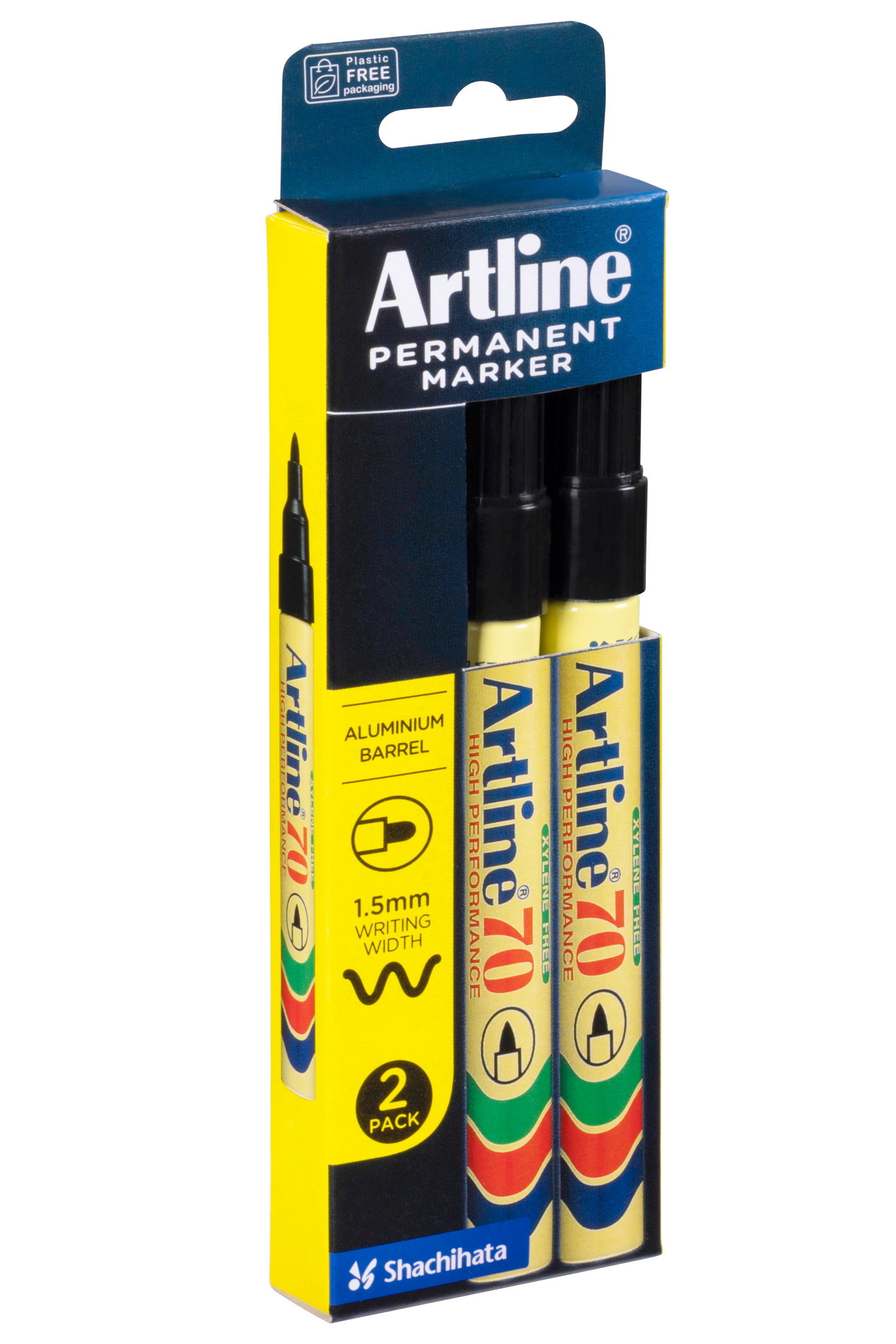 Artline 70 Permanent Marker Bullet Tip Black 2-Pack - Waterproof & Fade-Resistant Markers for Office, School & Craft Projects