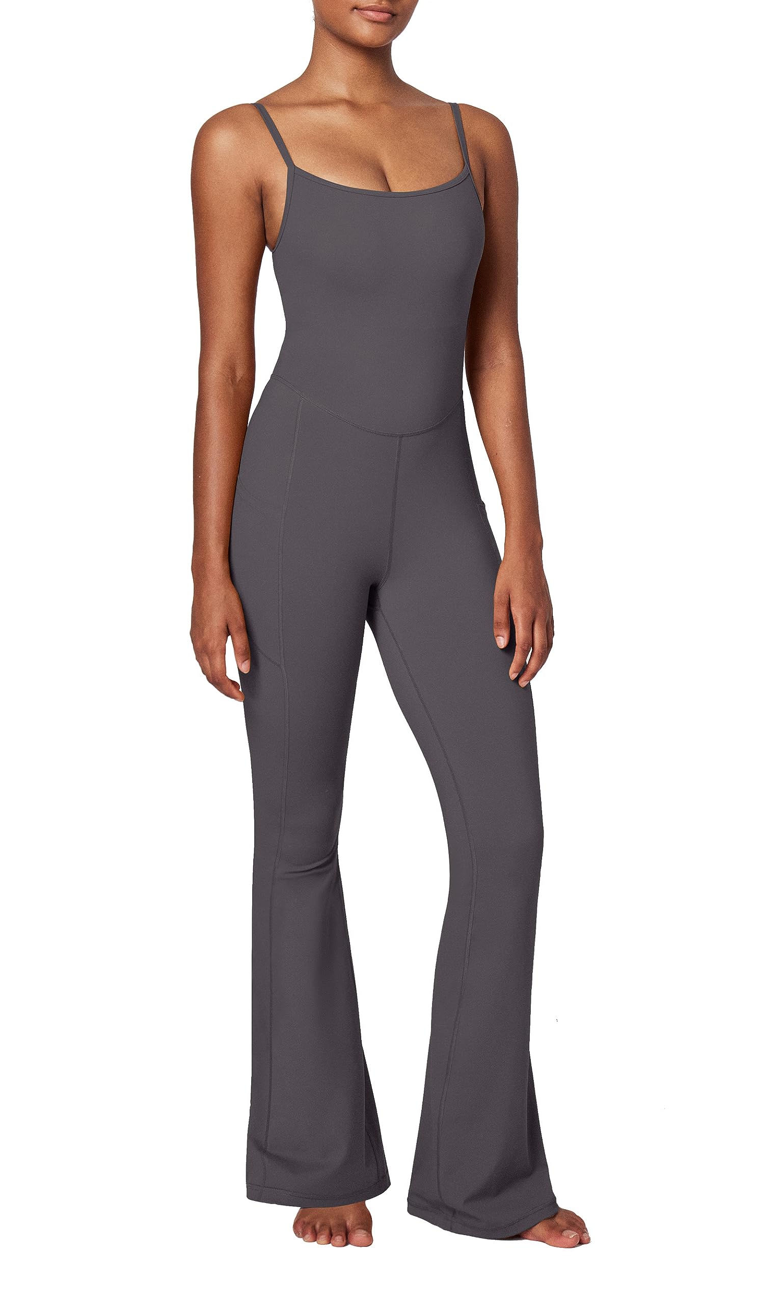 IUGA Women's Blue Casual Flare Jumpsuit - Built-in Bra, Tummy Control & Pockets - Perfect for Yoga, Travel & Everyday Wear