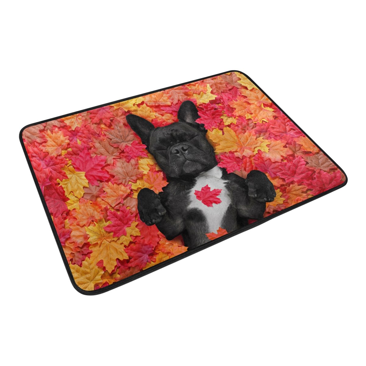 ALAZA Black French Bulldog Autumn Maple Leaves Doormat - 23.6 x 15.7 Inch Non-Slip Indoor/Outdoor Welcome Mat for Front Door, Bathroom, Patio - Cute Dog Design Home Decor