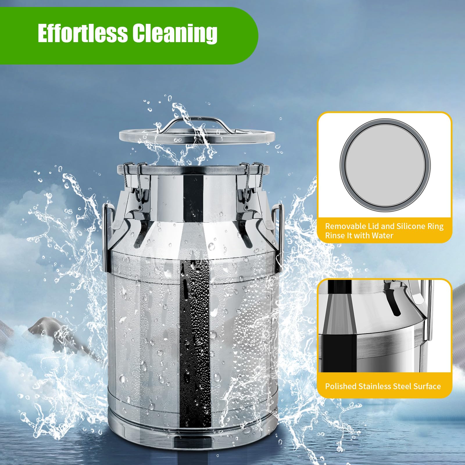 30L/7.9 Gallon Heavy Duty Stainless Steel Milk Can - Food Grade Wine Pail, Liquid Storage Container with Silicone Sealed Lid for Dairy, Brewing, and Commercial Use - Perfect for Farm, Restaurant, and Home Kitchen