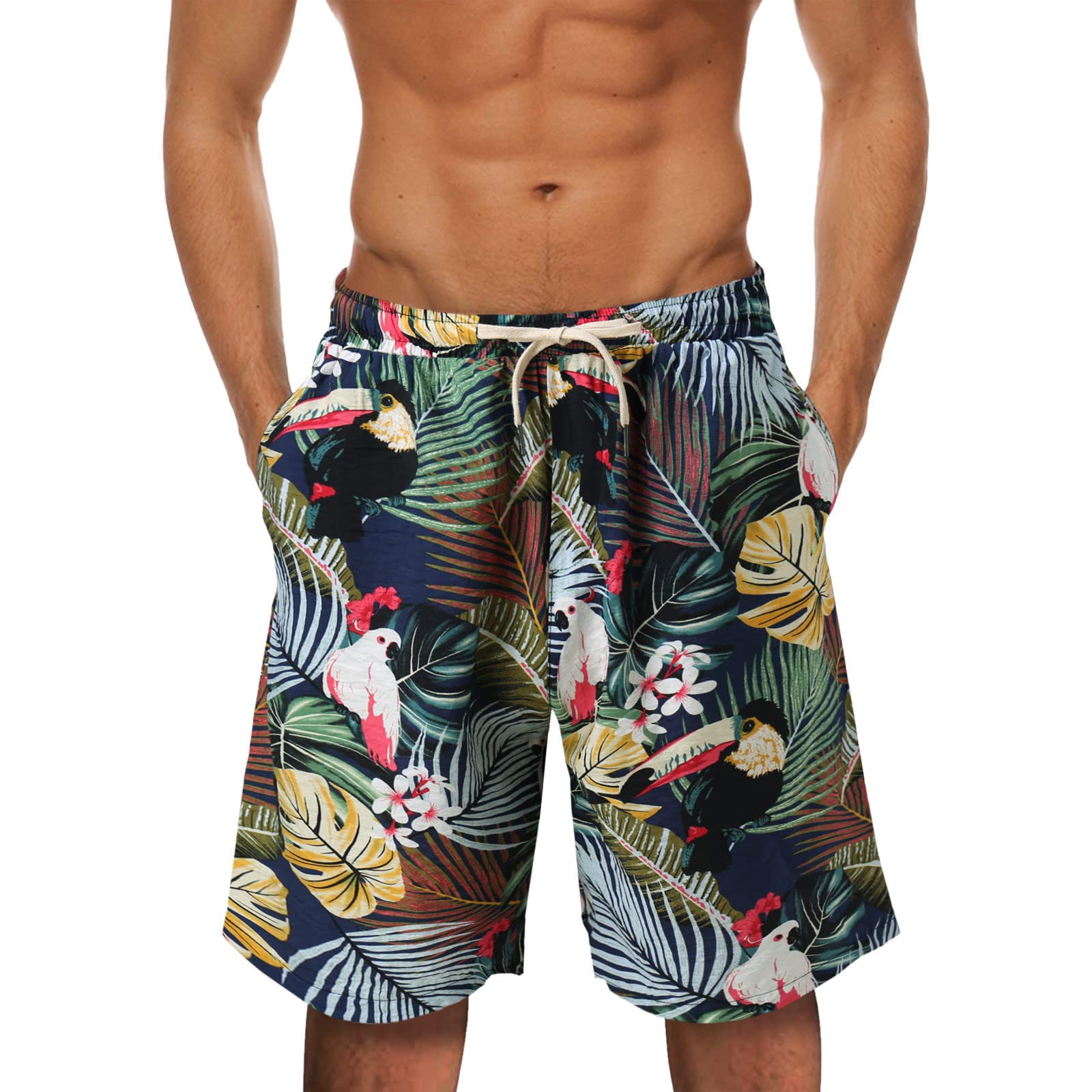 FORUU Men's Summer Swim Trunks - Quick Dry Printed Board Shorts with Loose Tether Pockets, Plus Size Hawaiian Beach Shorts for Swimming, Surfing & Vacation Wear