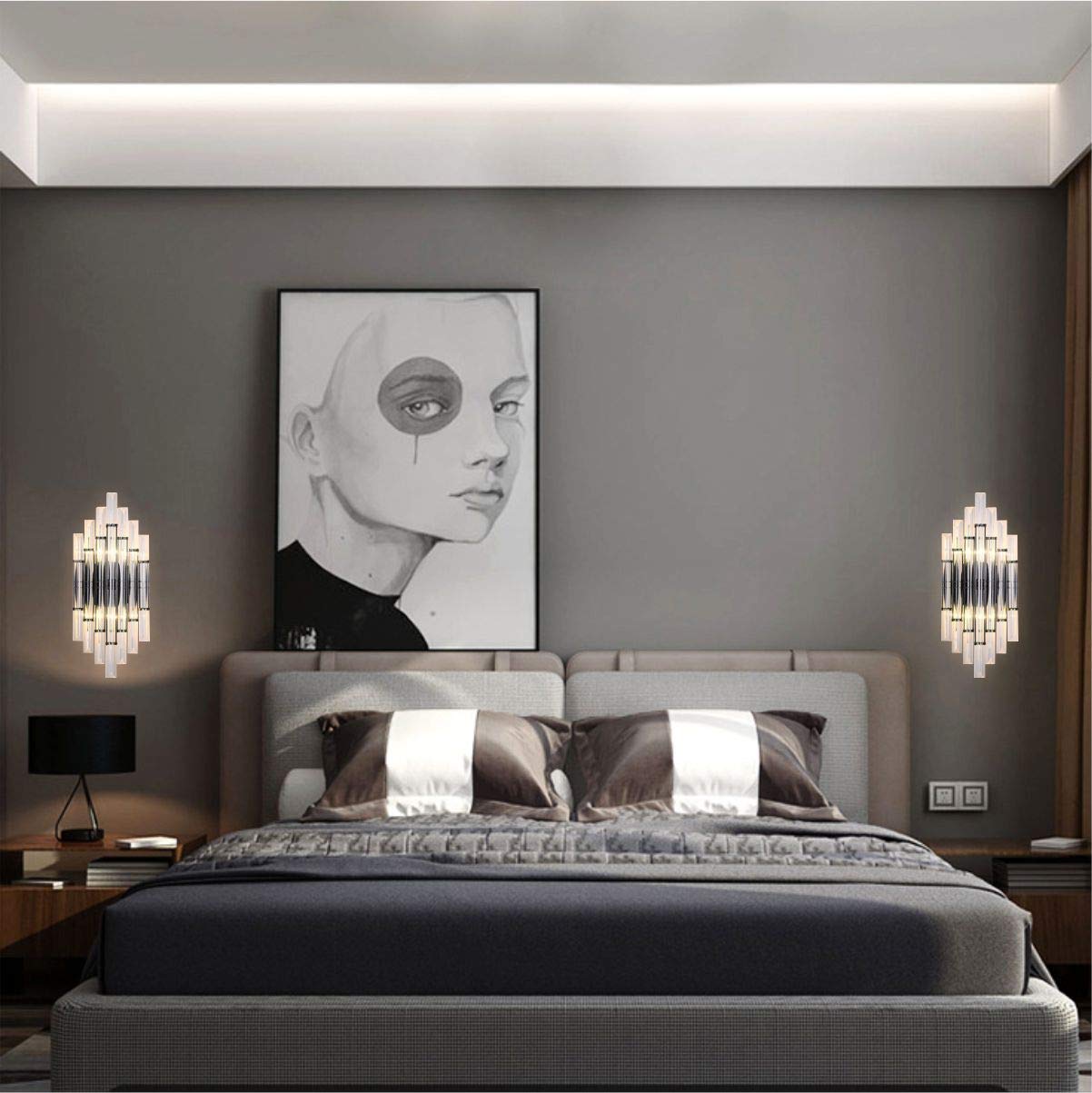 Modern Crystal Wall Sconce Lighting - Mid-Century Elegant Metal Wall Mount Light Fixture with Clear Crystal Mirror - Perfect for Bedroom, Living Room & Dining Room Décor (Black) | Energy Efficient LED Wall Light for Home & Office Interior Design