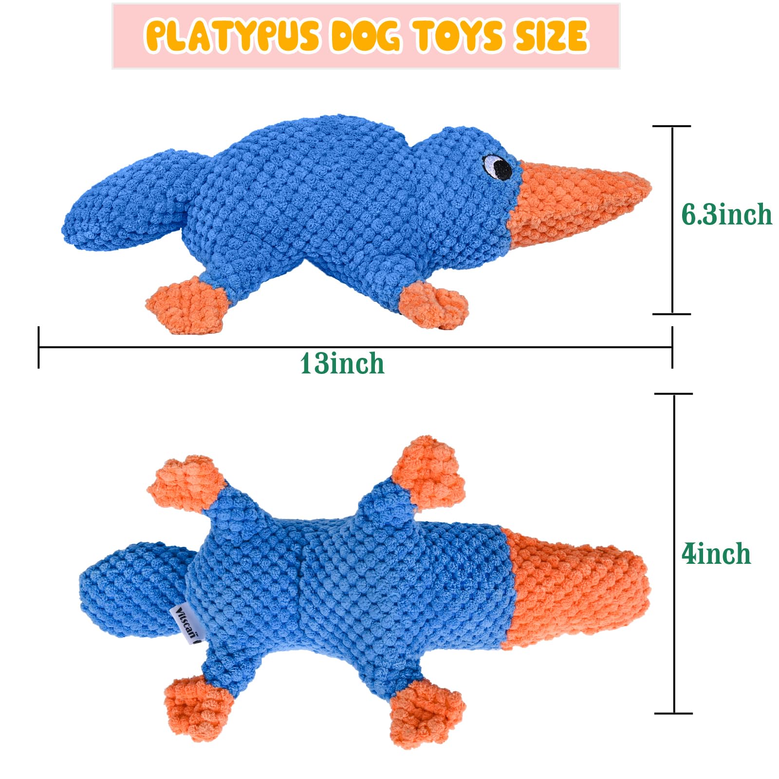 **Vitscan Squeaky Dog Toys for Aggressive Chewers – Large Breed Durable Plush Platypus Chew Toy for Big Dogs & Puppies – Tough Interactive Pet Toys for Small & Large Dogs – Perfect for Playtime, Training & Teething Relief**