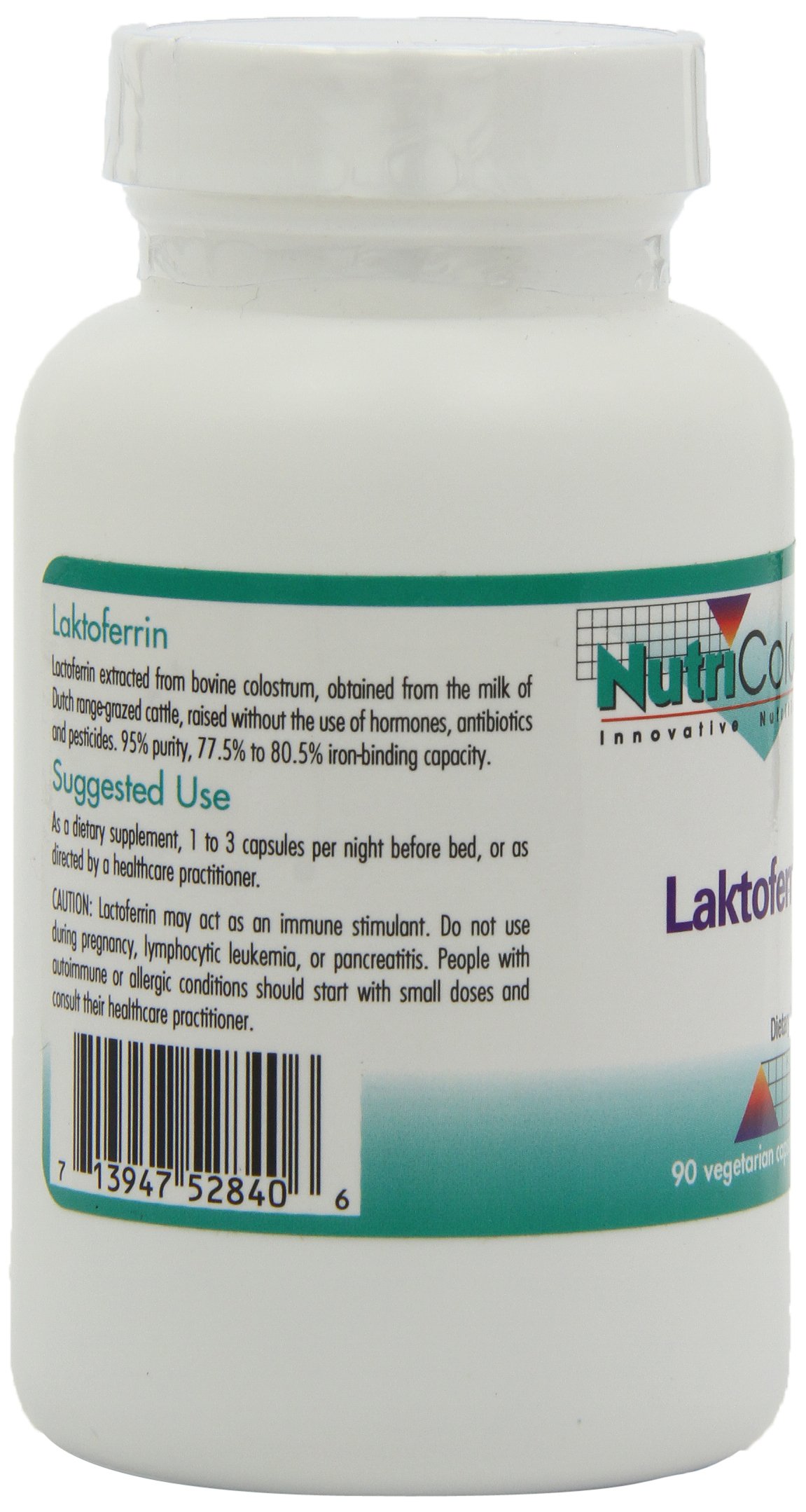 Nutricology Lactoferrin Supplement 350mg - Bovine Colostrum Immune Support, Iron Supplement with Bioactive Peptides, 90 Vegicaps for Daily Immune & Gut Health - Perfect for Travel, Fitness & Wellness Routines