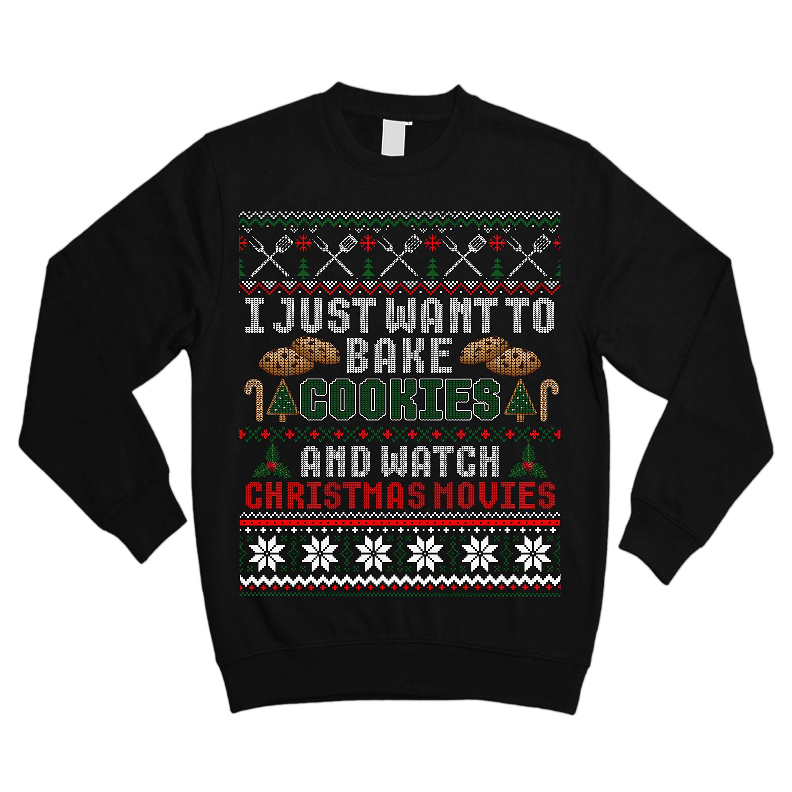 TeeYuh Ugly Christmas Sweater - Funny Baking Cookies & Watching Movies Holiday Sweatshirt for Women & Men | Perfect for Xmas Parties, Family Gatherings & Cozy Winter Nights