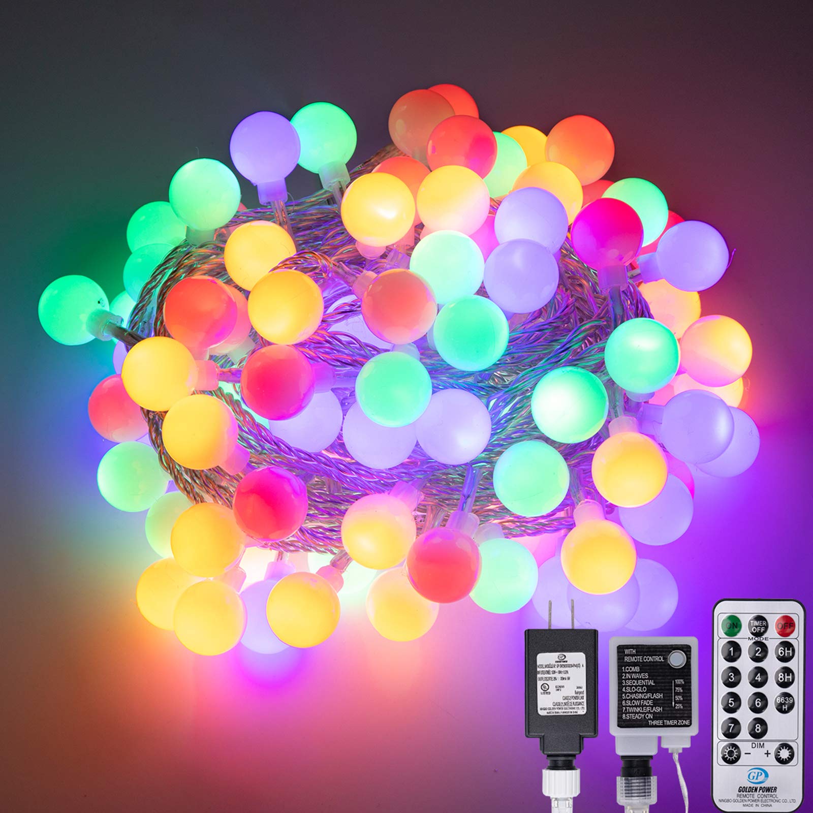 AWQ 100 LED 49 FT Globe Ball String Lights with Remote - 8 Lighting Modes, Extendable Fairy Lights for Indoor/Outdoor Wedding, Birthday, Christmas Tree, Garden, and Party Decor (Multicolor) - Perfect for Creating Magical Atmosphere in Backyard, Patio, and Holiday Celebrations