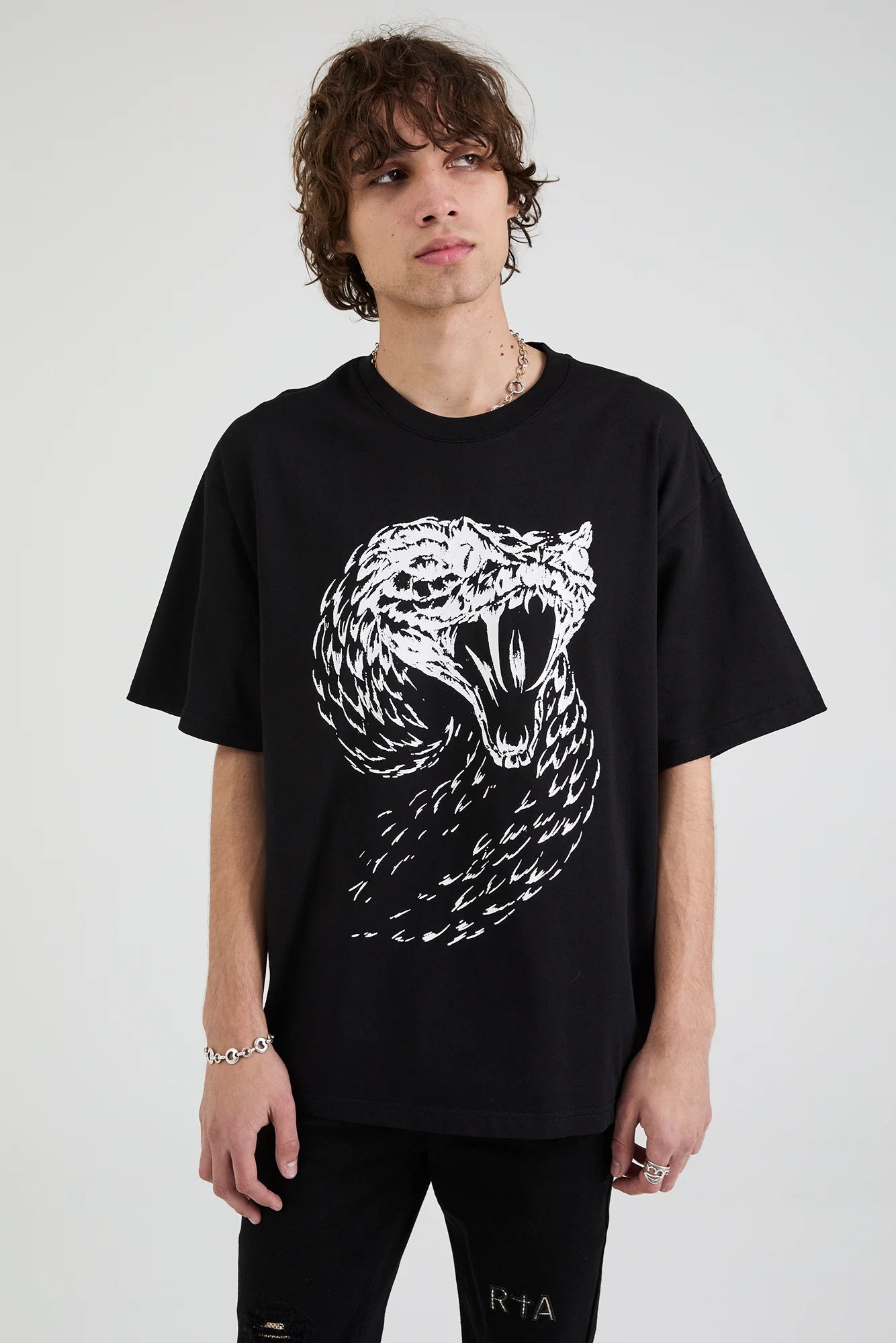 RTA Colin Oversized T-Shirt for Men - Black & White Fang Graphic Tee - Streetwear Fashion, Casual Wear, Urban Style