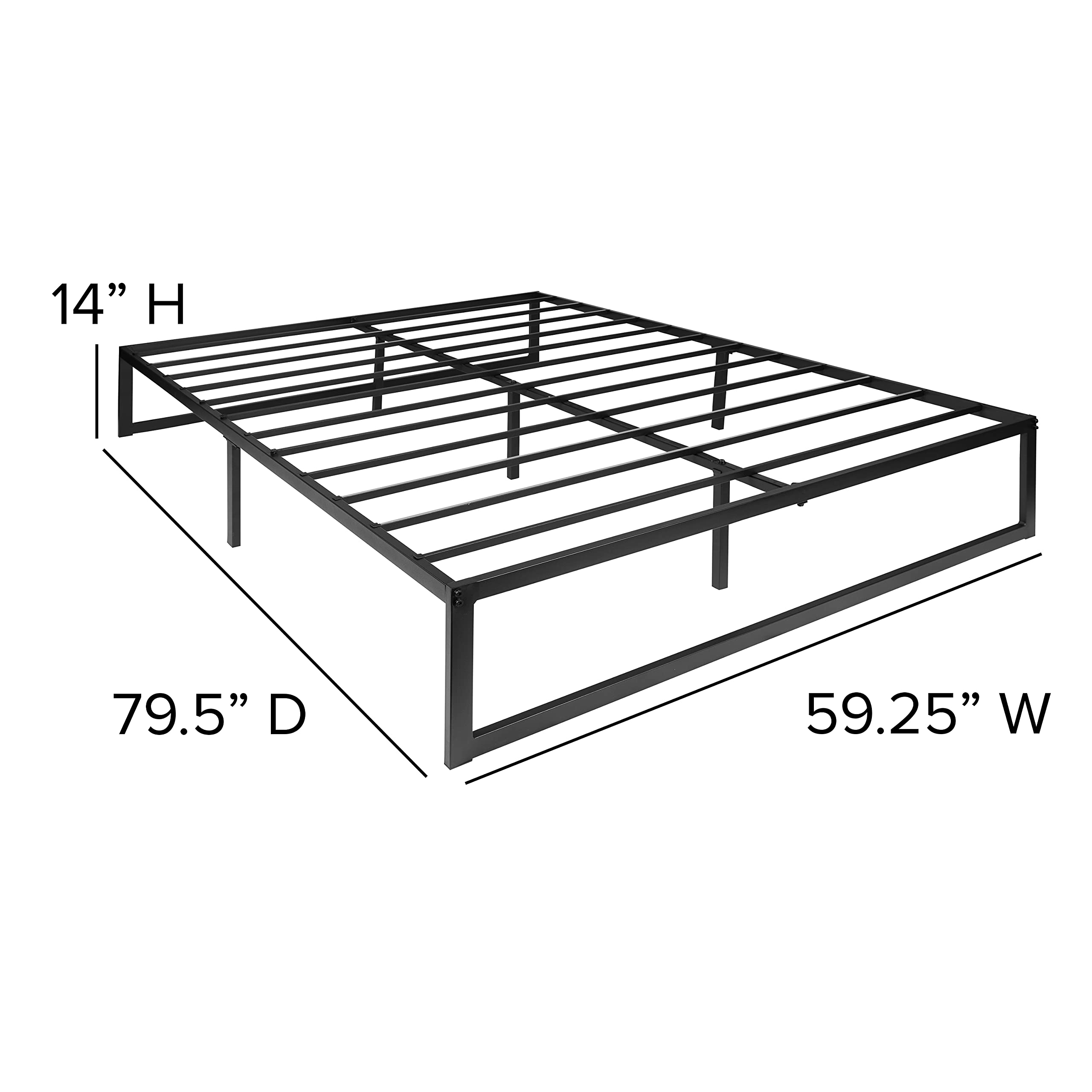 Merrick Lane Varallo 14 Inch Queen Size Black Steel Bed Frame with Steel Slat Support - No Box Spring Needed - Perfect for Modern Bedrooms & Guest Rooms