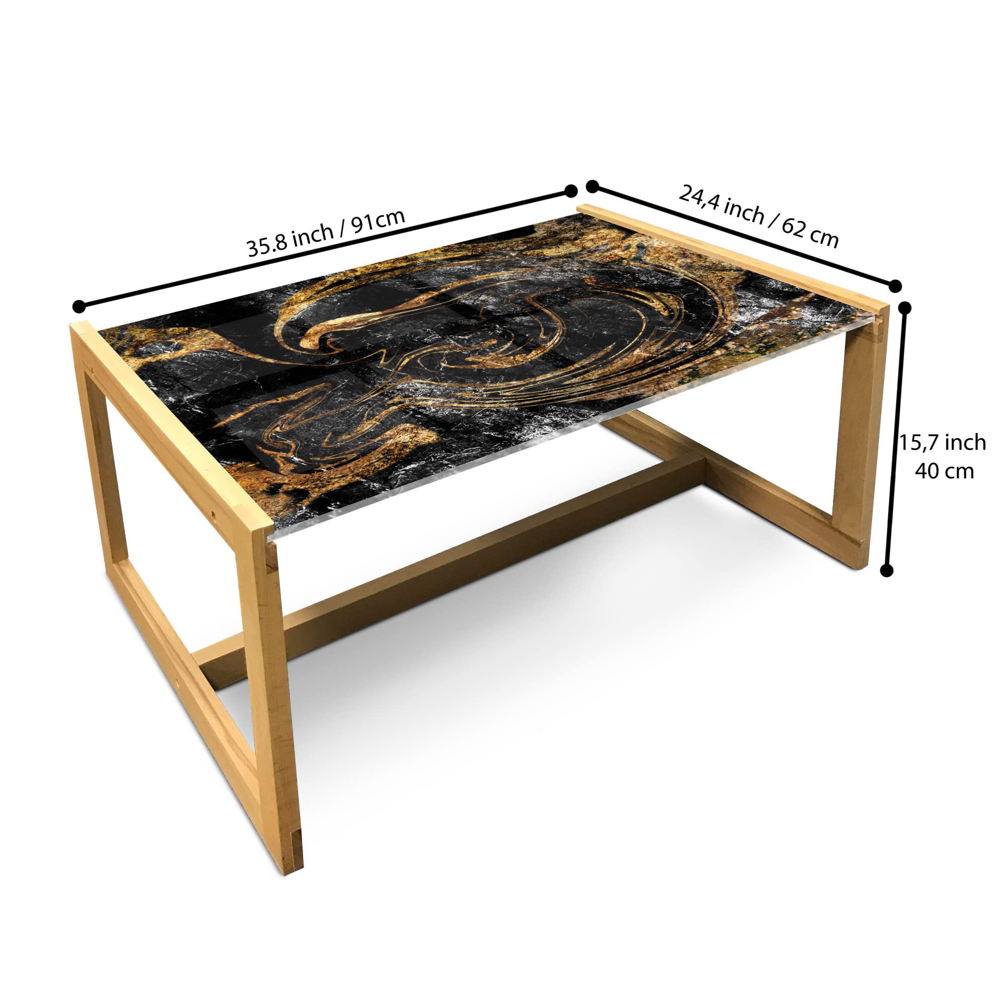 Ambesonne Marble Coffee Table - Weathered Abstract Grunge Swirls Granite Print Acrylic Glass Top with Wooden Frame - Modern Center Table for Living Room, Office, Dorm - Large Black & Sand Brown - Perfect for Home Decor, Lounge Areas and Small Spaces