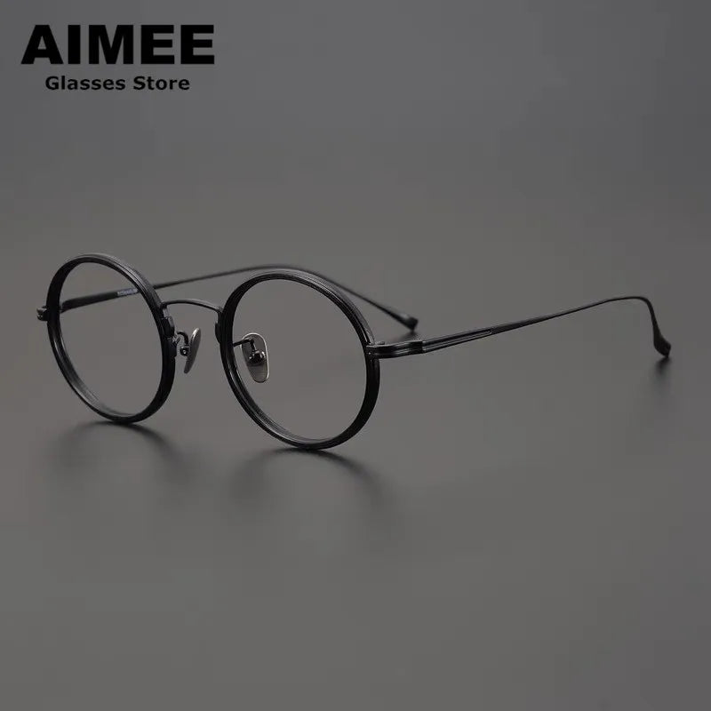 Aimee Unisex Full Rim Round Oval Titanium Eyeglasses 1061 - Lightweight & Durable Titanium Frame for Men & Women - Perfect for Reading, Work, and Everyday Fashion