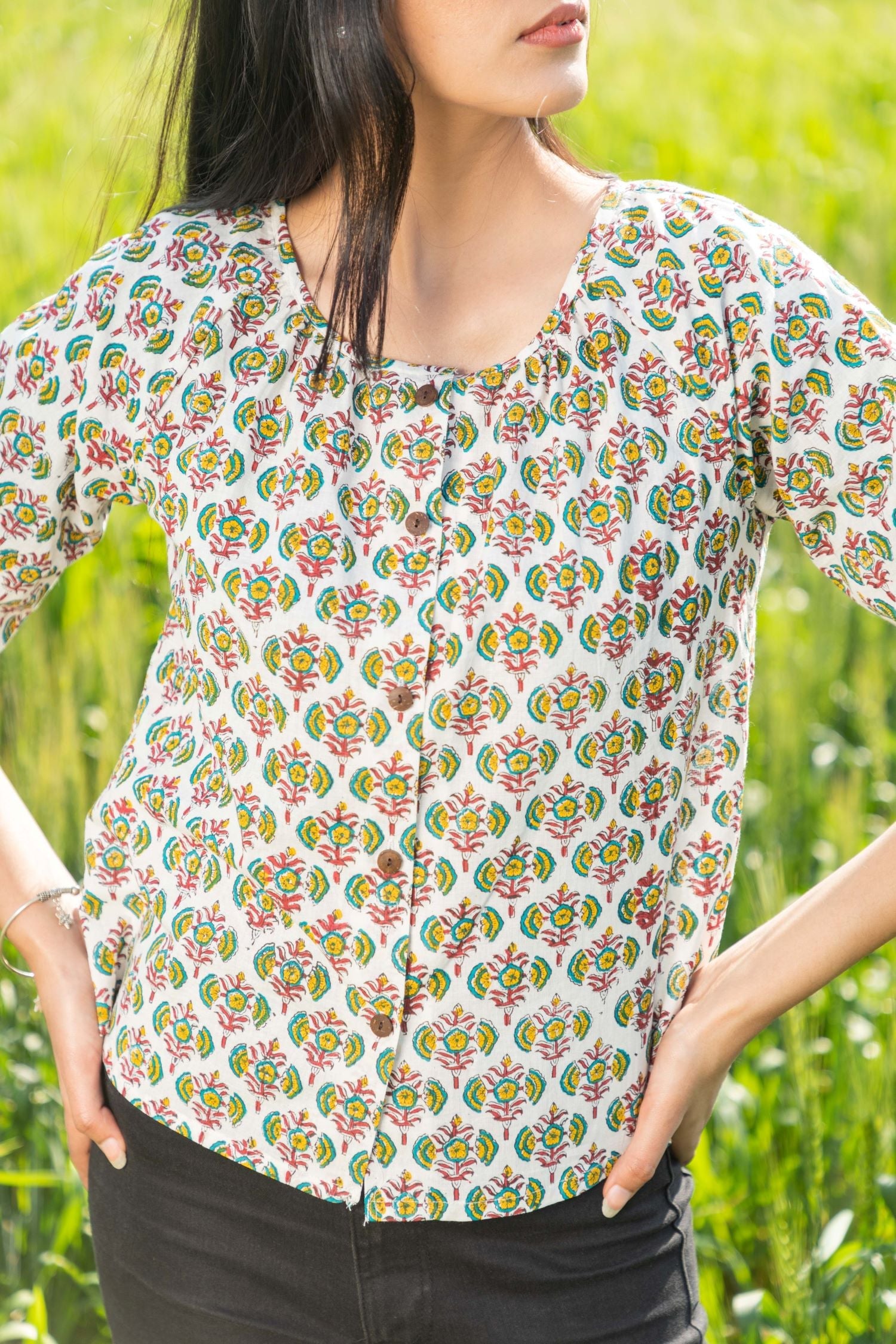 Fresh Flora Azofree Handblock Printed Pure Cotton Crop Top for Women | Breathable & Stylish Summer Fashion | Perfect for Casual Outings, Beach Wear & Boho Outfits