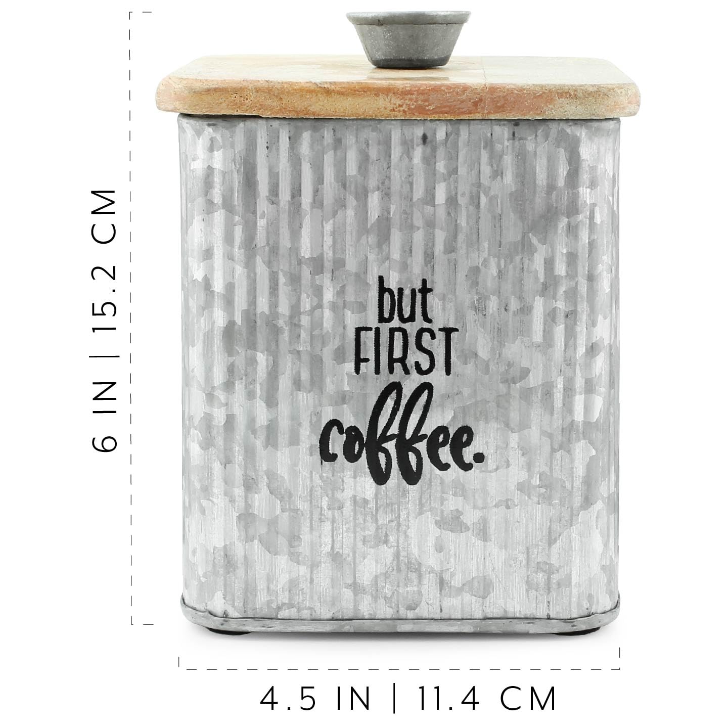 AuldHome 3-Piece Farmhouse Galvanized Canister Set - Rustic Wood & Metal Storage Containers for Coffee, Tea, Sugar - Kitchen Pantry Organization & Countertop Decor