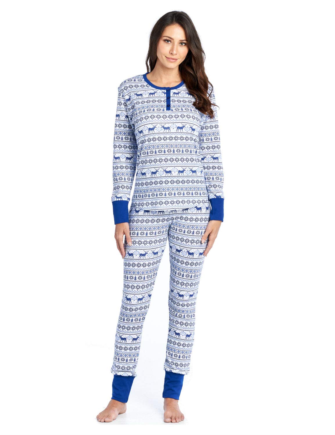 Ashford & Brooks Women's Fitted Thermal Waffle Knit Pajama Set - Cozy Winter Sleepwear for Cold Nights, Lounge Wear & Home Comfort