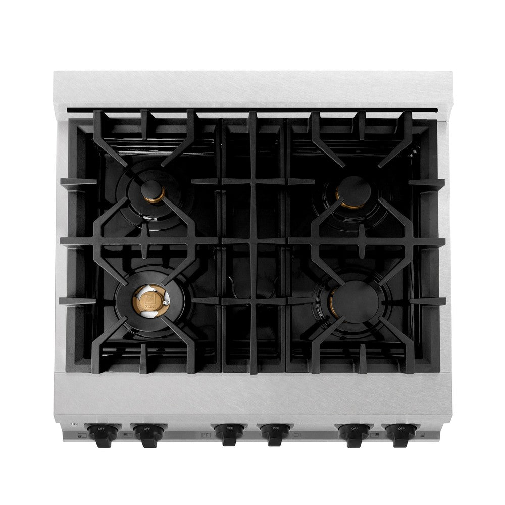 ZLINE Autograph Edition 30-inch 4.0 cu. ft. Dual Fuel Range - 4 Burner Gas Cooktop & Electric Convection Oven - Satin Stainless Steel with Matte Black Accents (RASZ SN 30 MB) - Perfect for Modern Kitchens & Professional Chefs