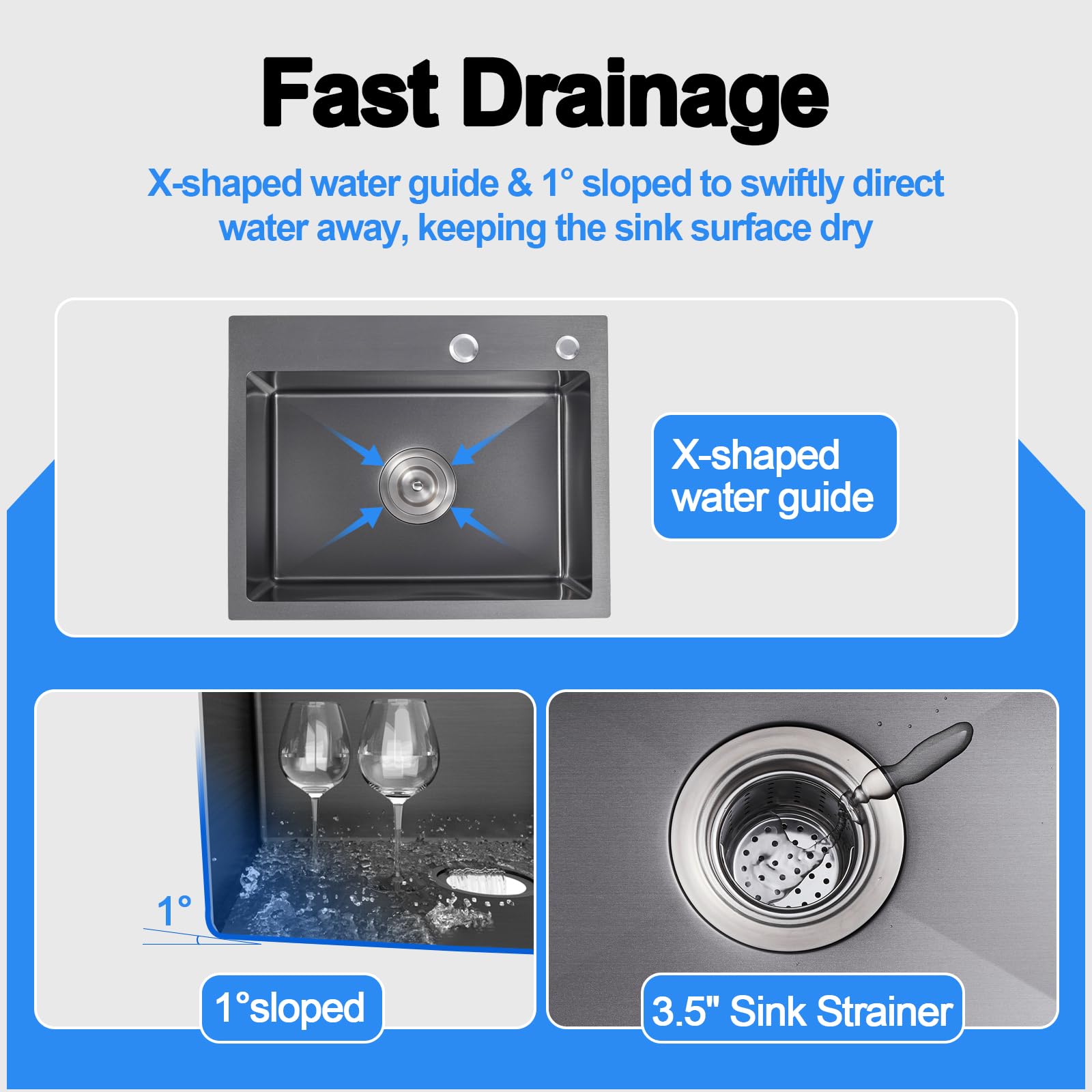 22 x 18 Inch Drop-in Kitchen Sink - 9