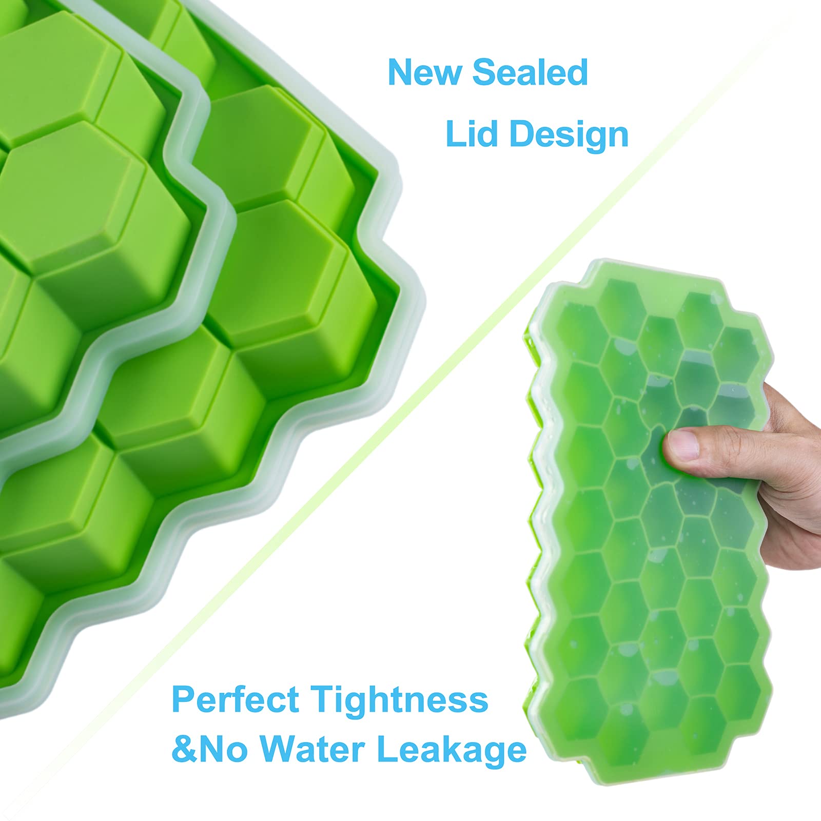 2 PCS Premium Silicone Ice Cube Trays with Lids - Reusable Hexagonal Ice Molds for Whiskey, Cocktails & Chilled Drinks | BPA-Free, 74-Cube Capacity | Perfect for Home Bars, Parties & Everyday Beverages