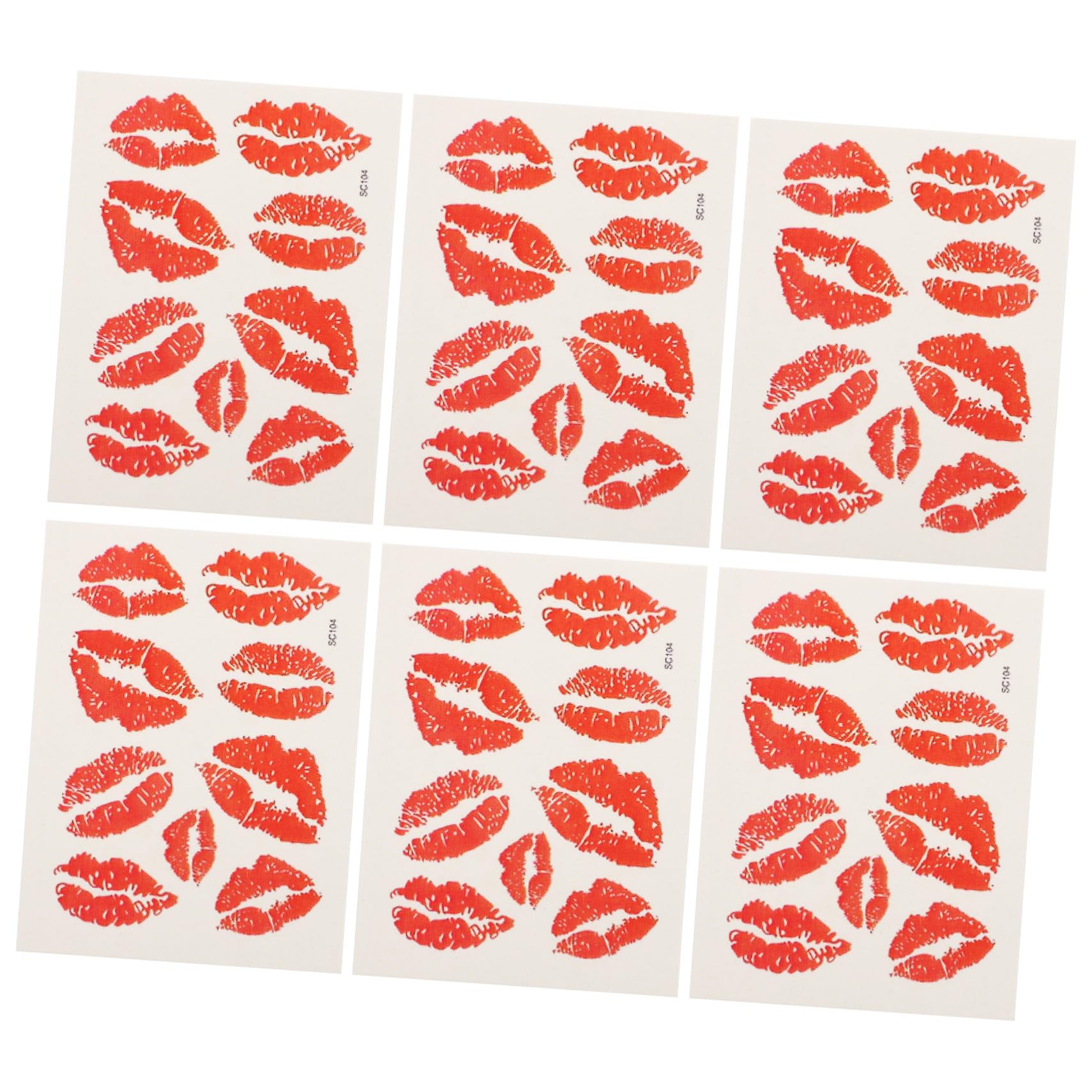 6pcs Waterproof Lip Stickers - Red Kisses Temporary Tattoos for Face & Body | Self-Adhesive Perforated Design | Perfect for Parties, Halloween & Festive Makeup Looks