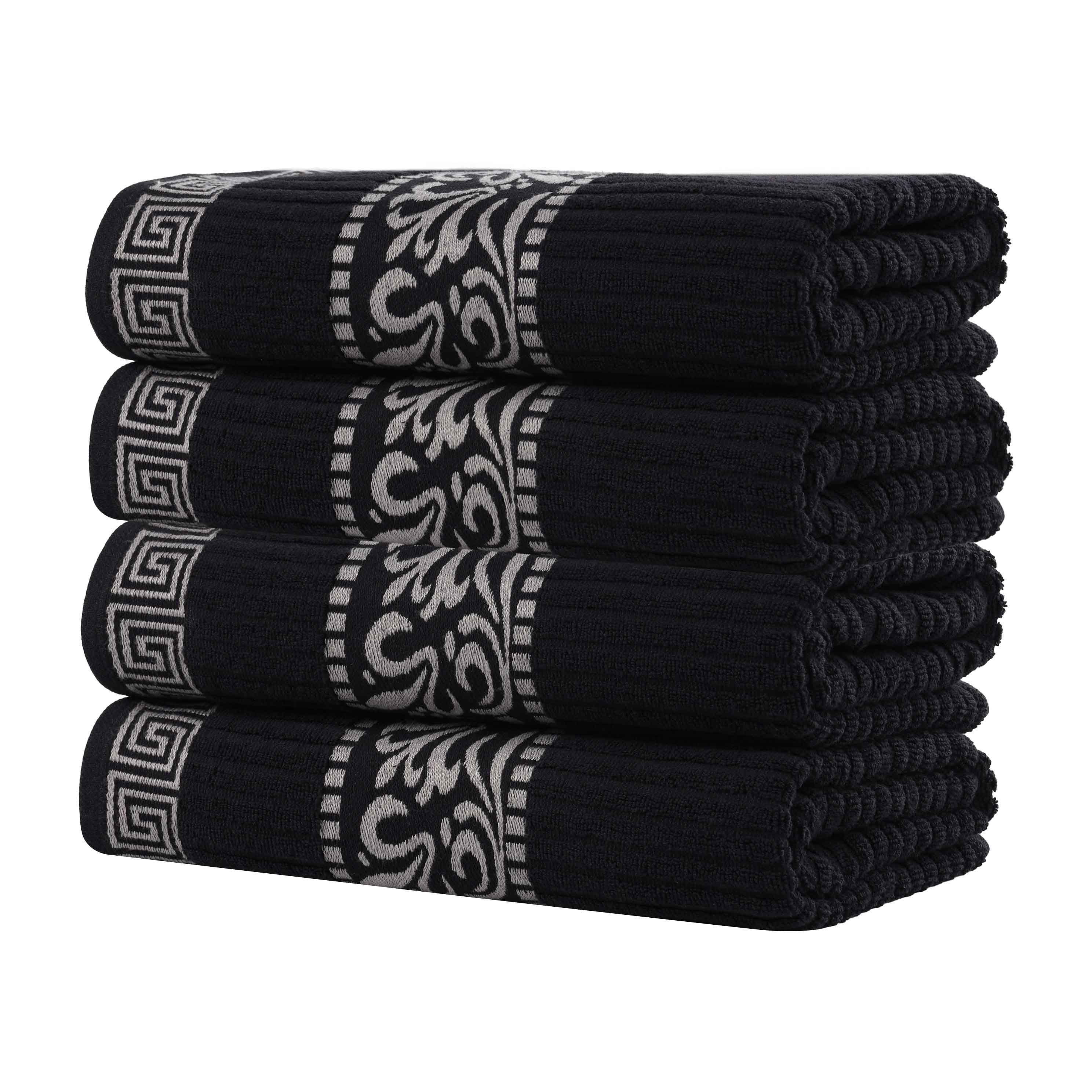 Premium Athens Cotton Greek Scroll & Floral 4-Piece Bath Towel Set - Soft & Absorbent for Spa, Bathroom & Guest Room Decor