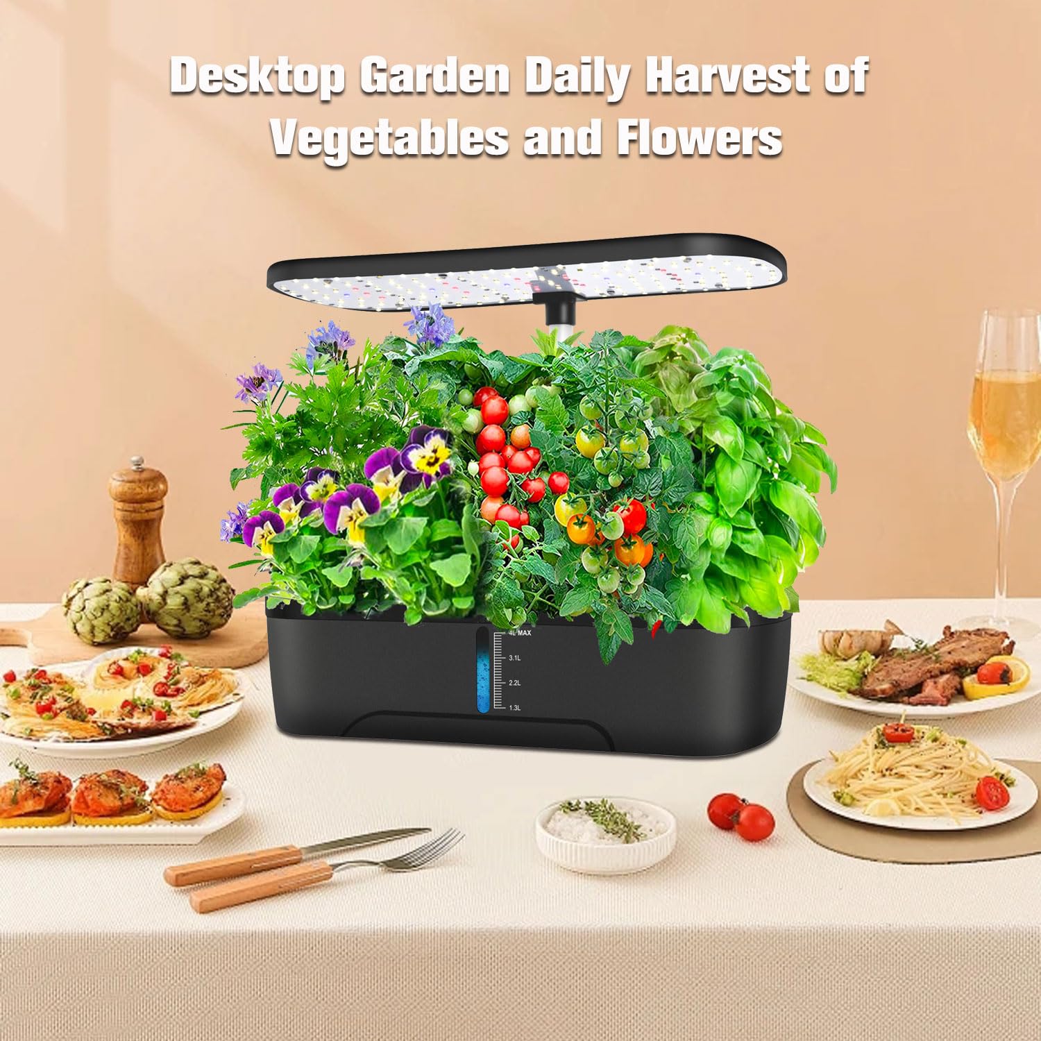 12-Pod Hydroponic Growing System with LED Grow Light & Auto Timer - Indoor Herb Garden Kit for Home Kitchen, Height Adjustable - Perfect for Fresh Basil, Mint, Rosemary & Organic Vegetables Year-Round (Ideal for Small Spaces, Apartments & Urban Gardening)
